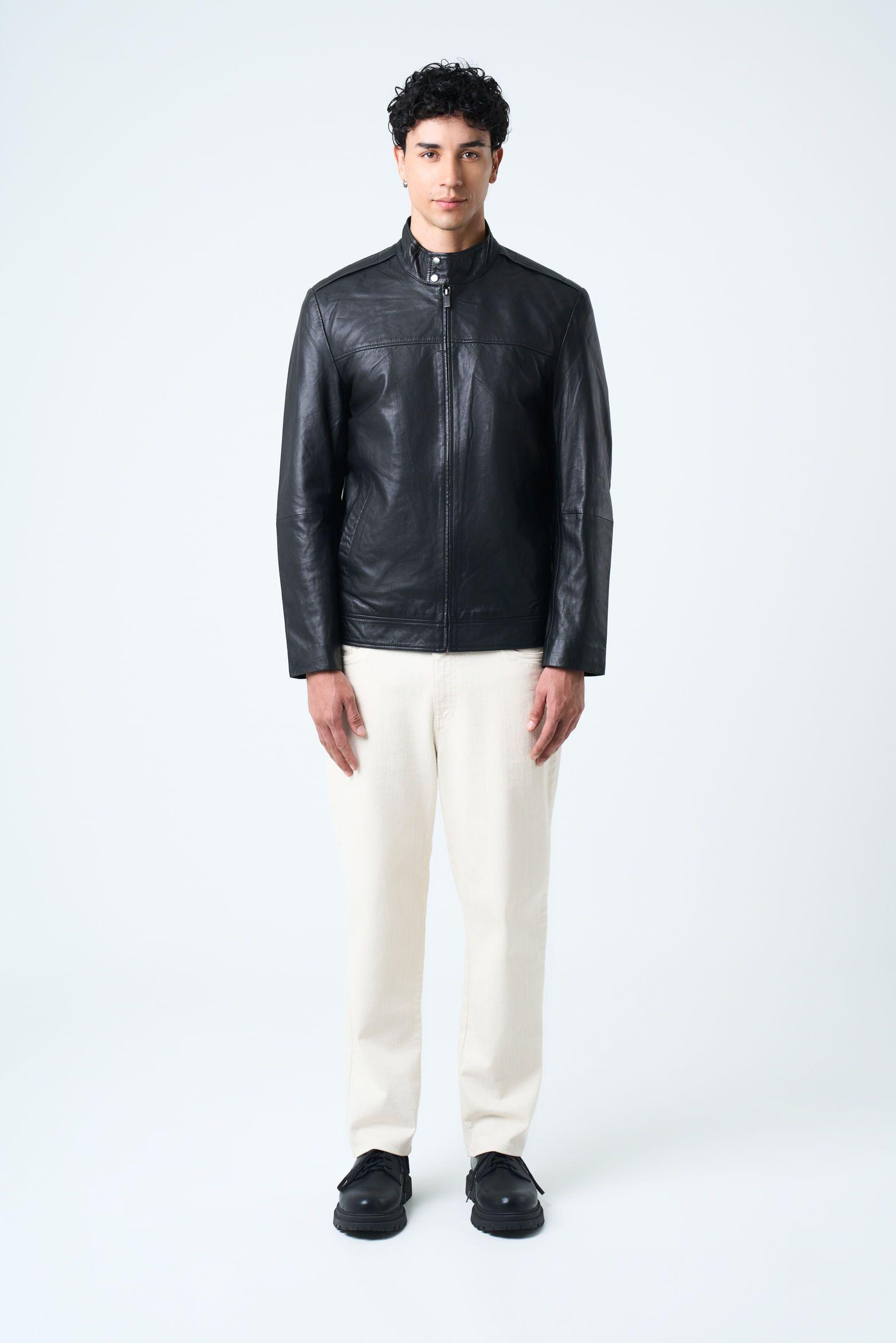 Vélez Chaqueta Bosa De Cuero Hombre Fit Semi Holgado Negro-3