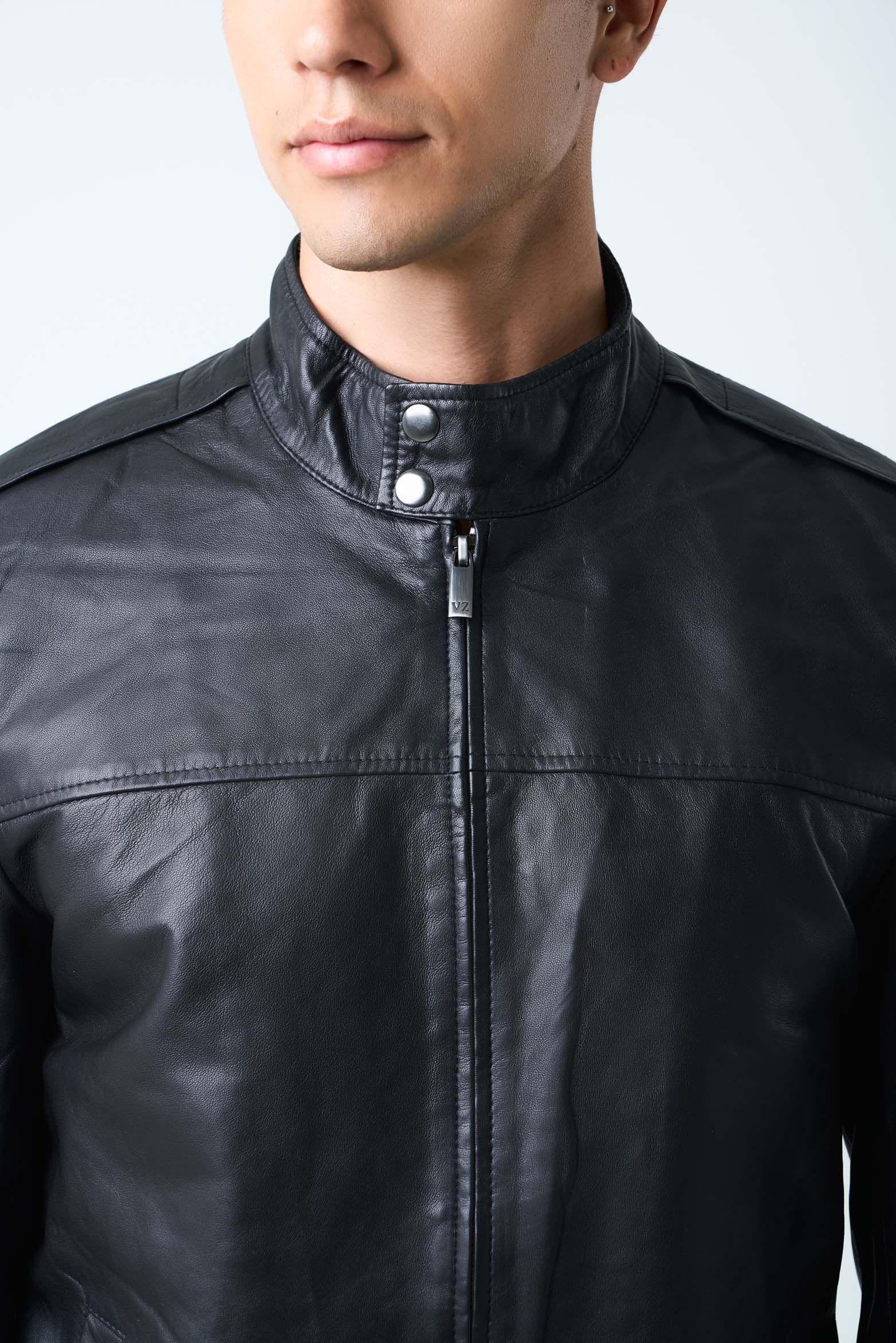 Vélez Chaqueta Bosa De Cuero Hombre Fit Semi Holgado Negro-5