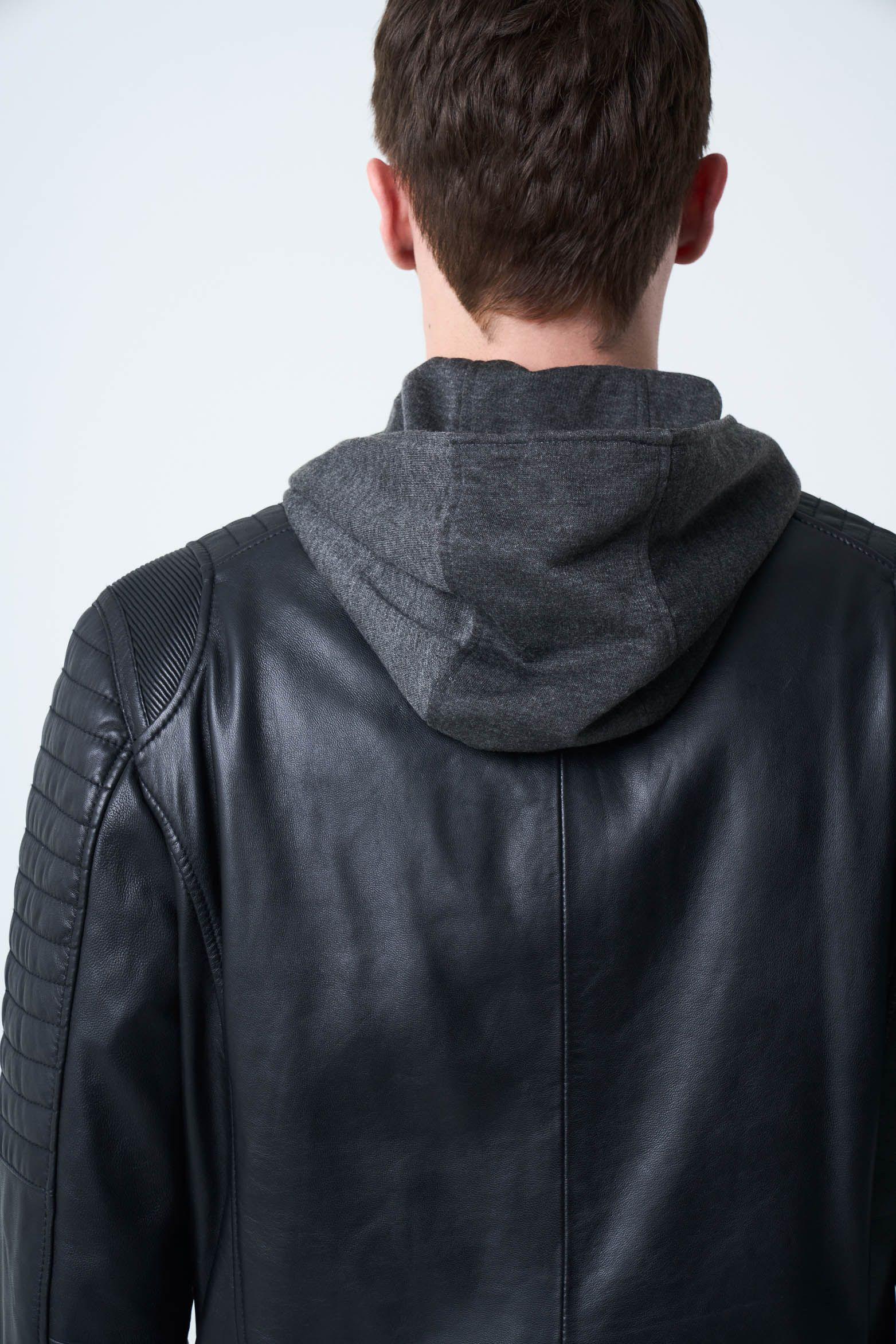 Vélez Chaqueta Belmont Cuero Hombre Capucha Y Pechera Negro-5