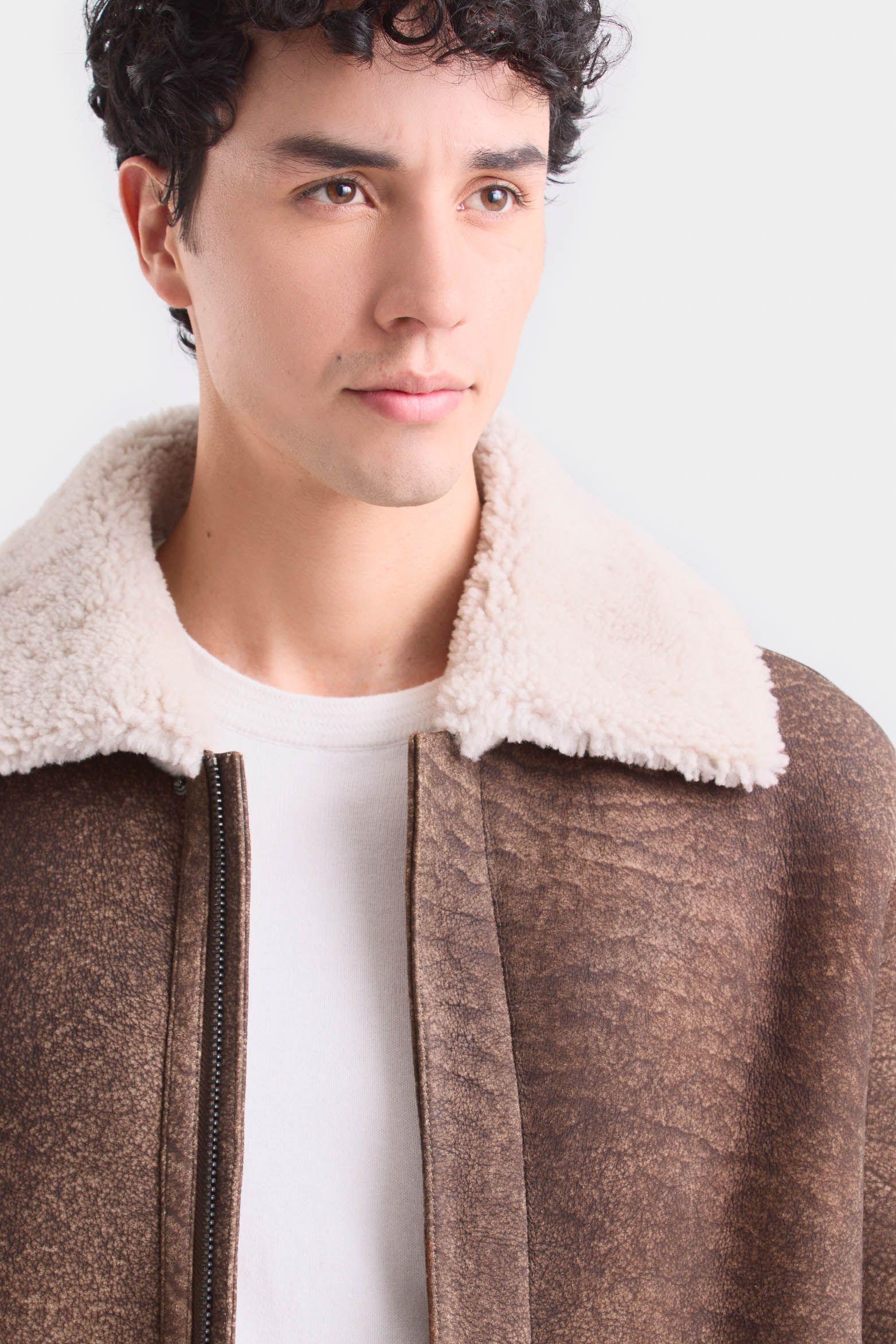 Long coat de cuero para hombre cierre interno Cafe-1
