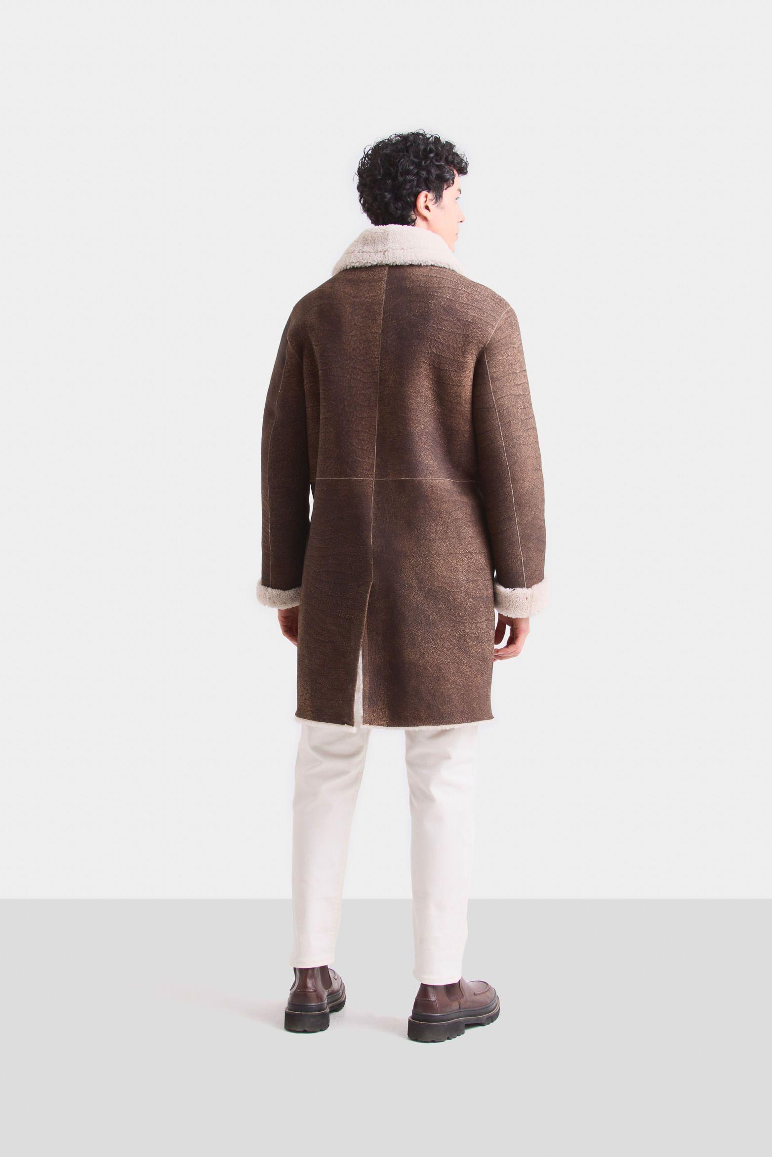 Long coat de cuero para hombre cierre interno Cafe-4