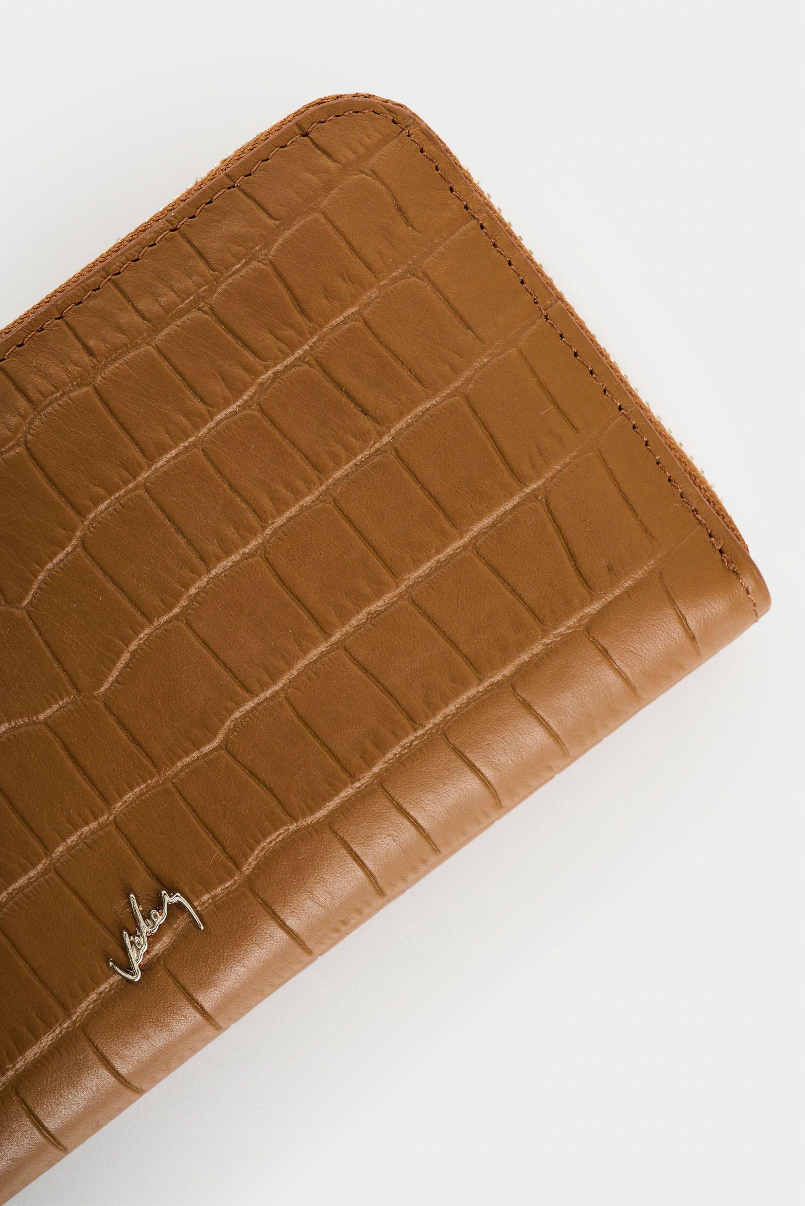 Vélez Porta Chequera Tulia De Cuero Mujer Con Grabado Miel-3