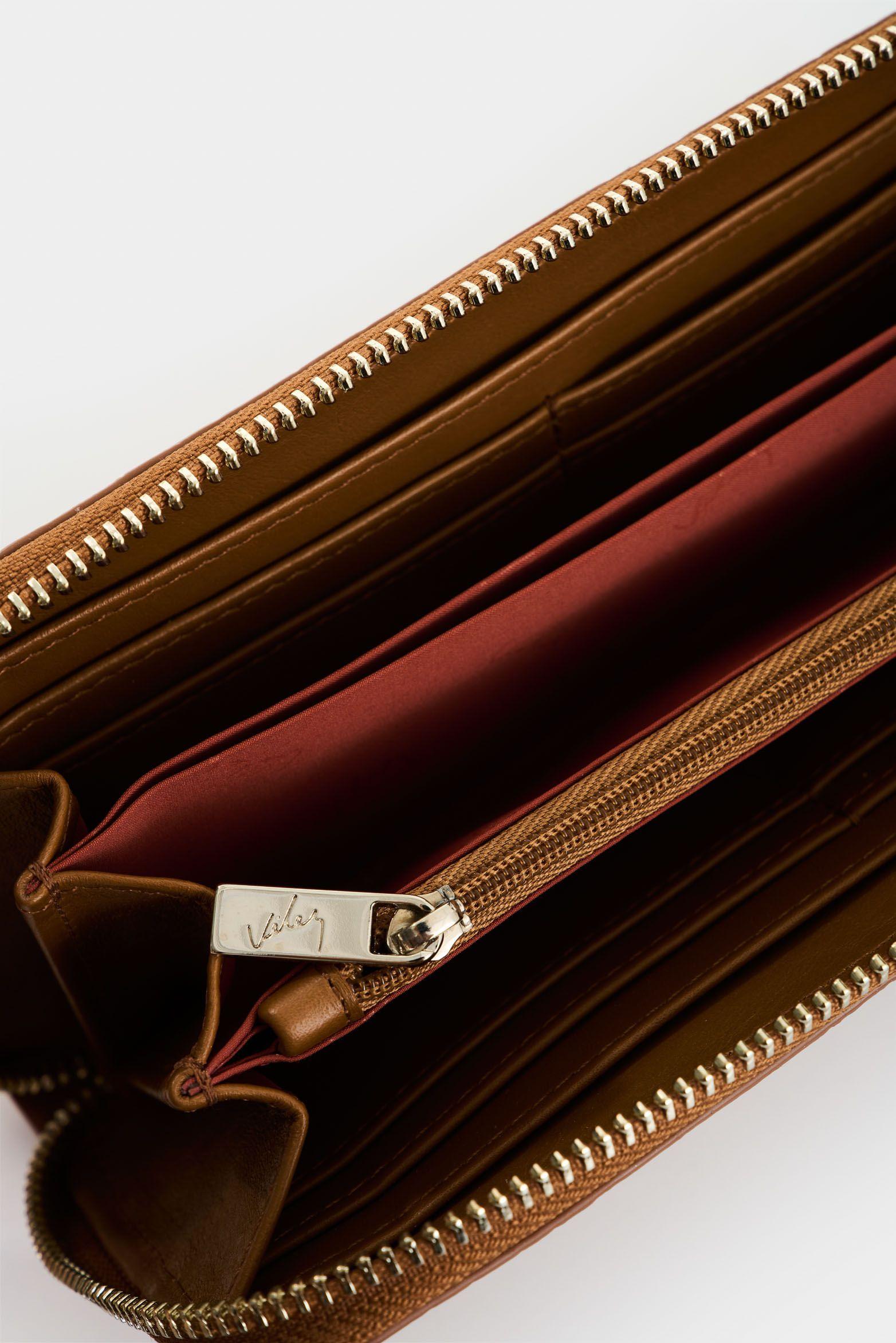 Vélez Porta Chequera Tulia De Cuero Mujer Con Grabado Miel-4