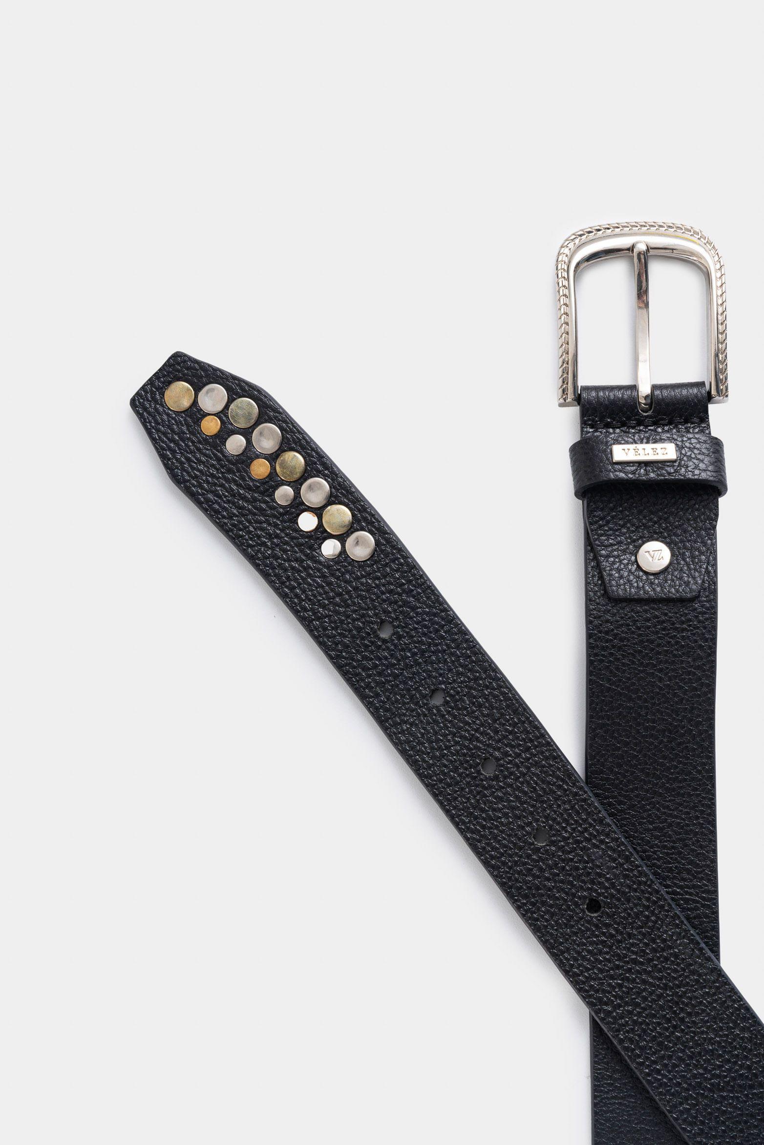 Vélez Cinturón Unifaz Perla De Cuero  Mujer Taches Negro-2