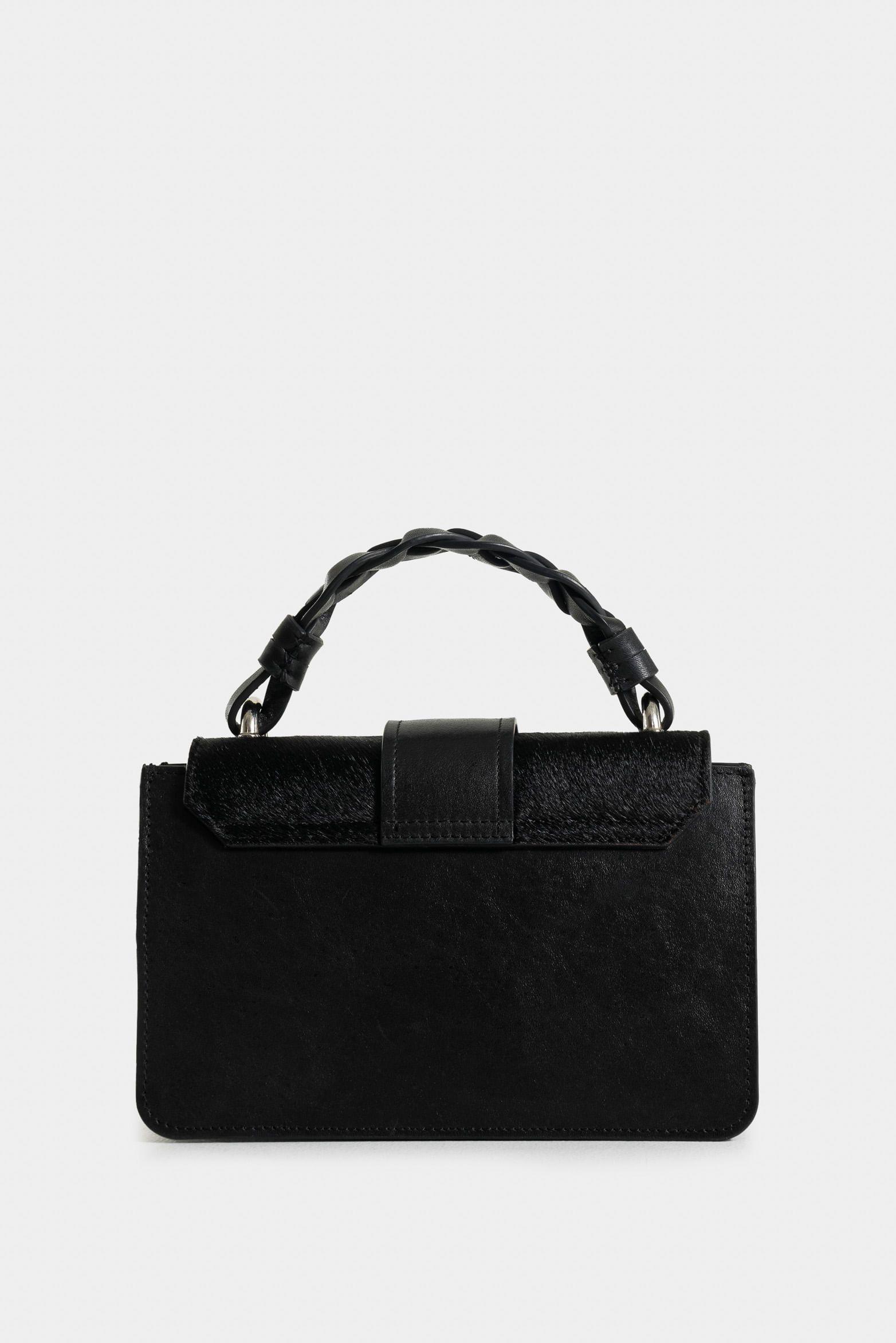 Mini bowling garniel de cuero para mujer textura pelo negro-2