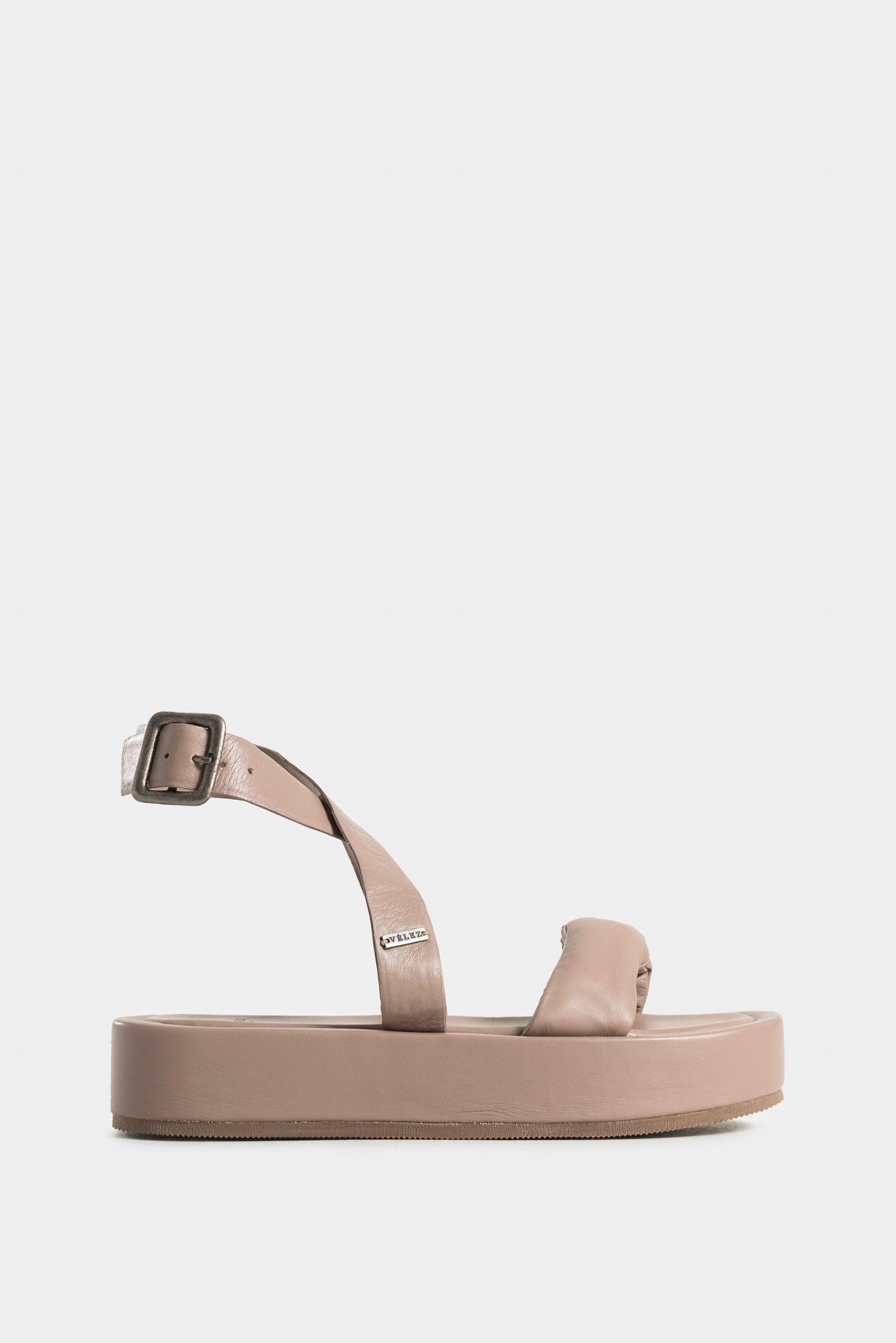 Vélez Sandalias Plataforma Nix Cuero Mujer Hebilla Arena-0