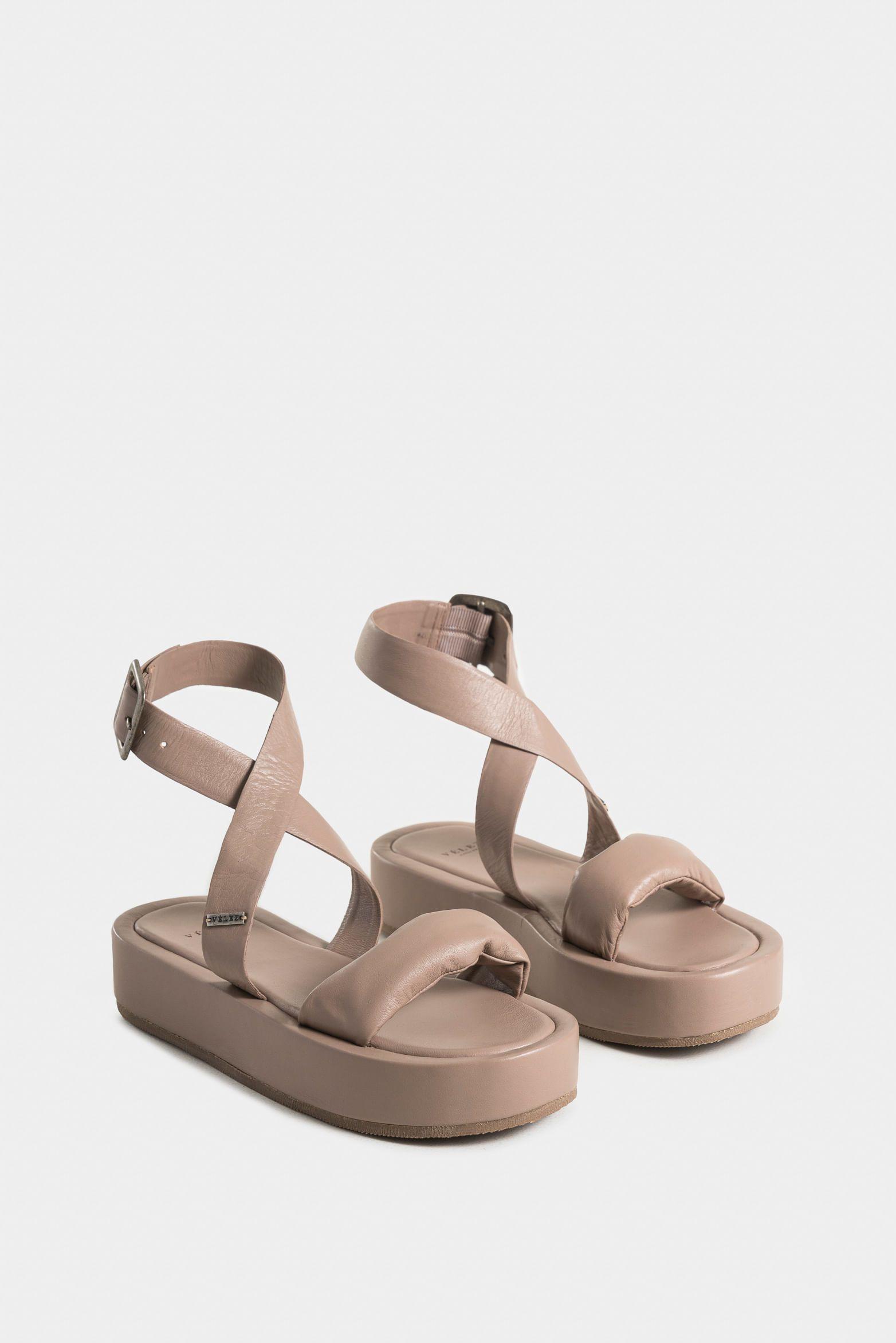 Vélez Sandalias Plataforma Nix Cuero Mujer Hebilla Arena-1