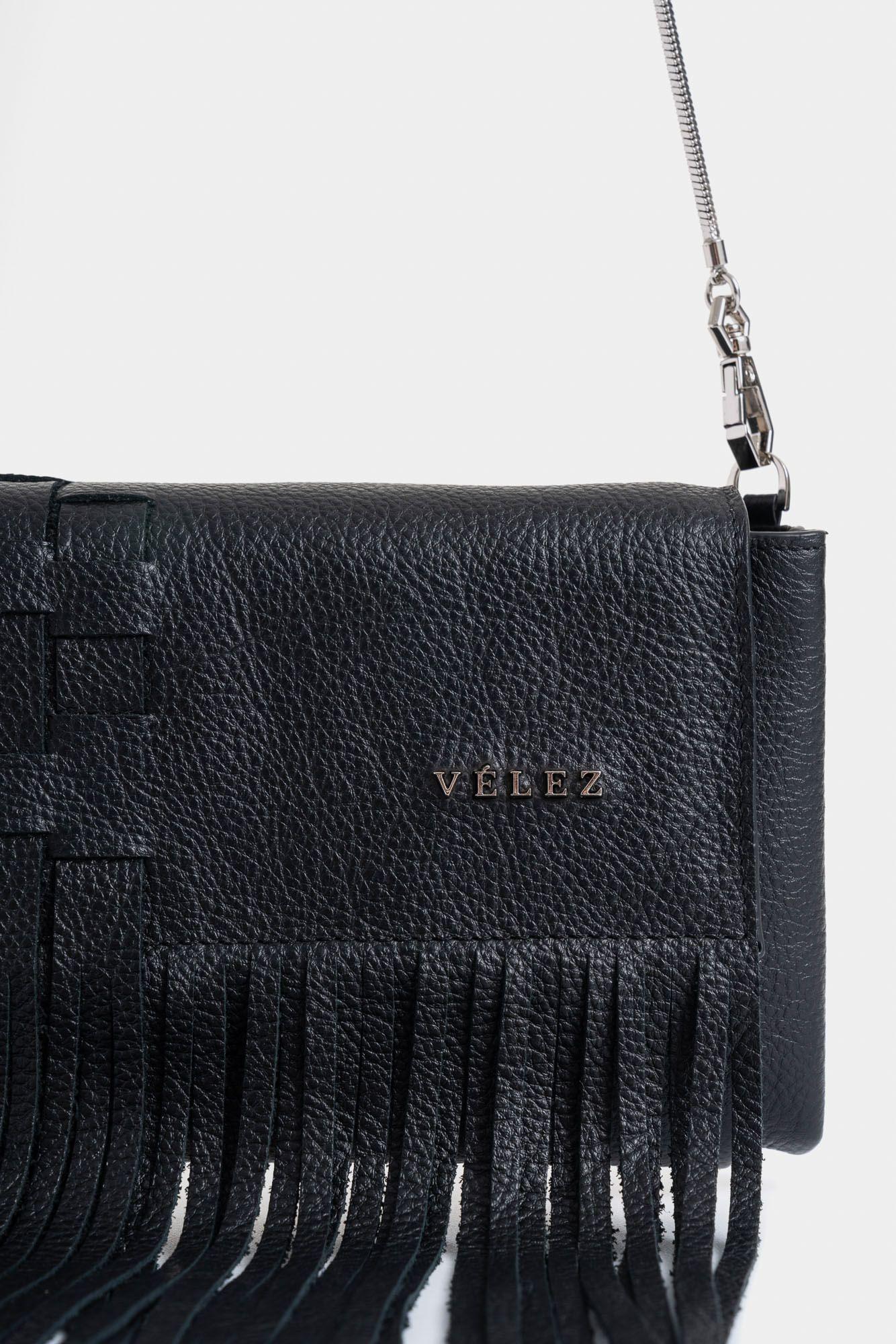 Manos libres Iris de cuero para mujer flecos negro-3