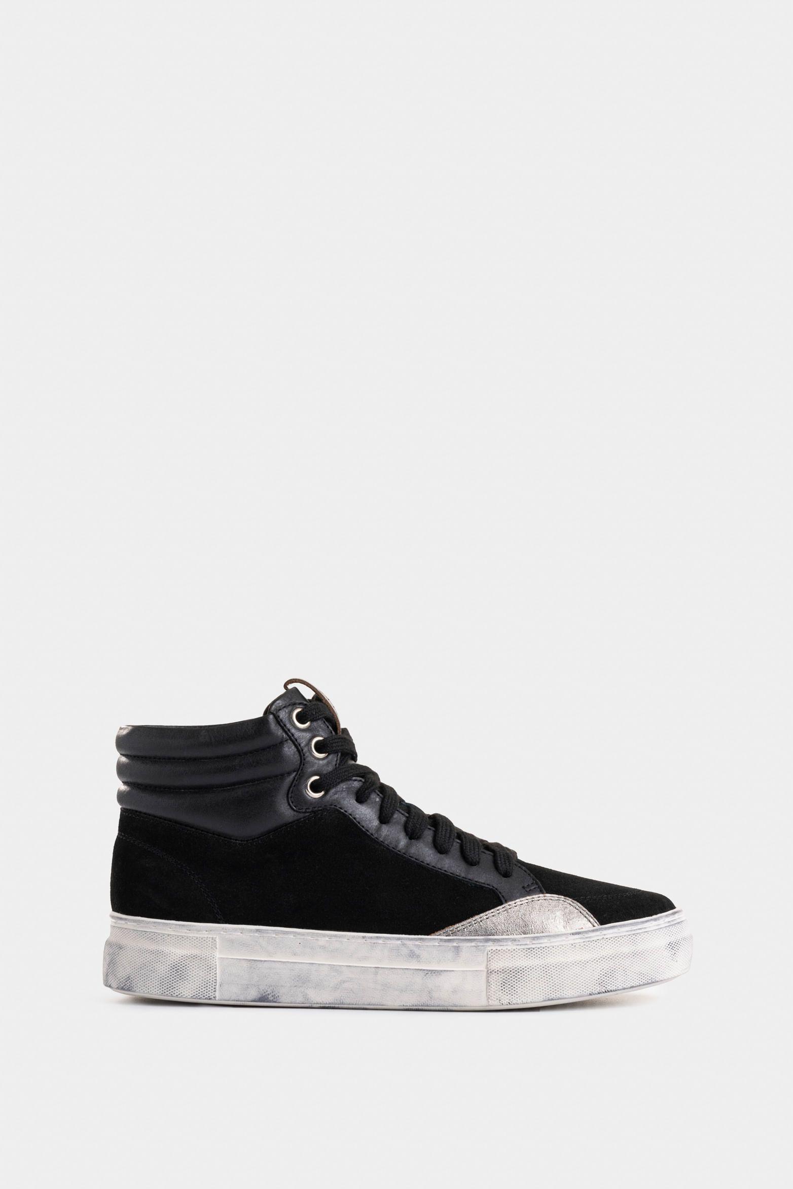 Vélez Zapatilla Tenis Bota Alena Cuero Mujer  Brillo Negro-0