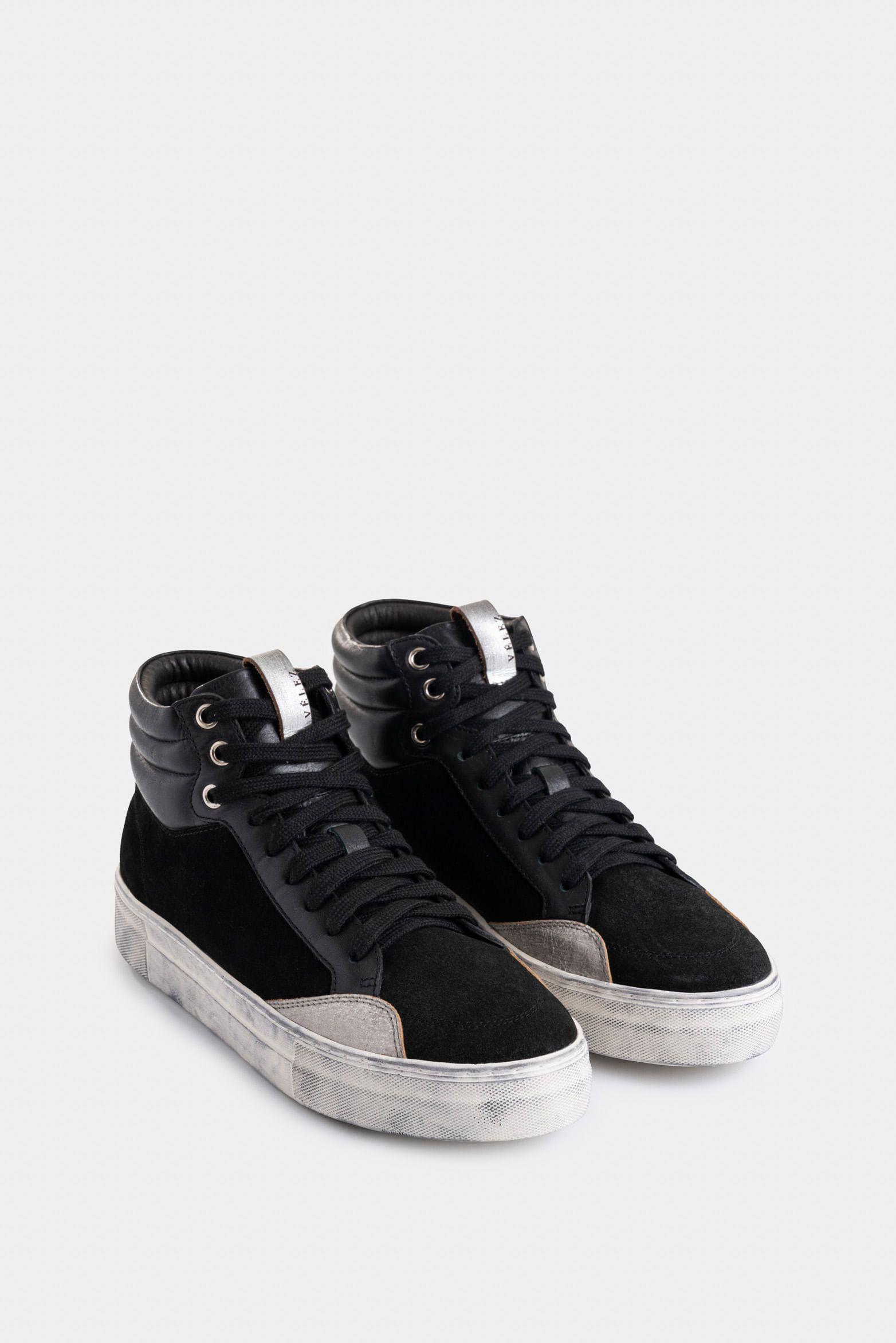 Vélez Zapatilla Tenis Bota Alena Cuero Mujer  Brillo Negro-1