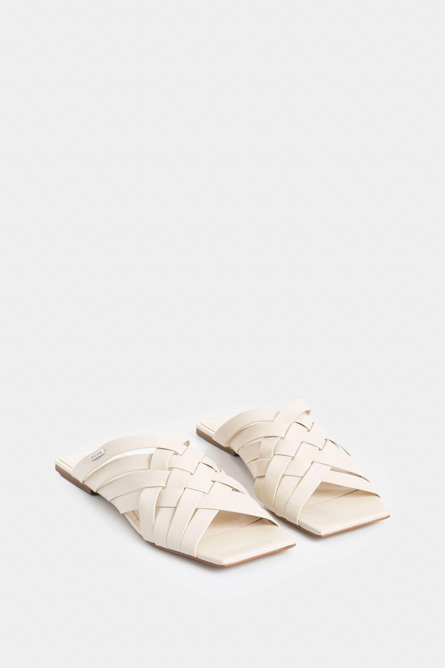 Vélez Sandalia Plana Anastasia De Cuero Mujer Tejida Blanco-1