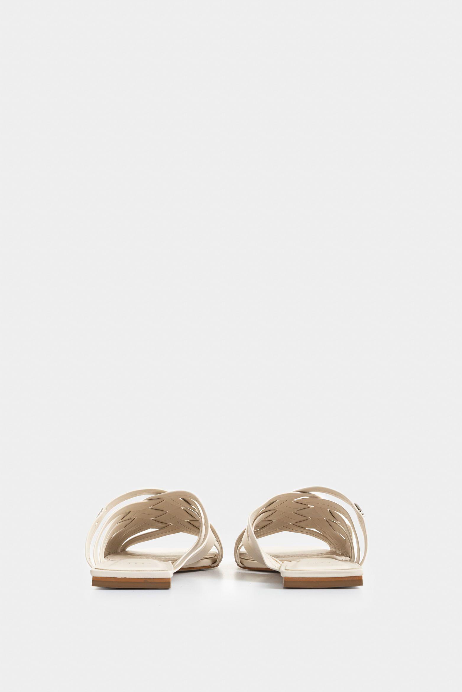 Vélez Sandalia Plana Anastasia De Cuero Mujer Tejida Blanco-2