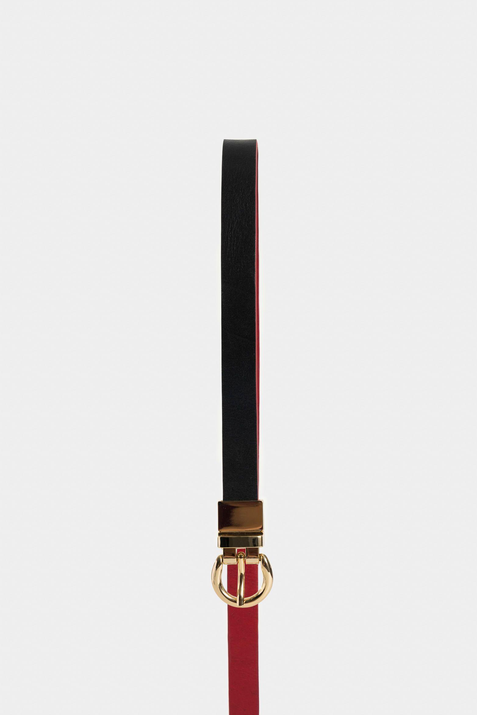 Cinturón doble faz rea 2.0 de cuero liso para mujer puntera hexagonal negro-1