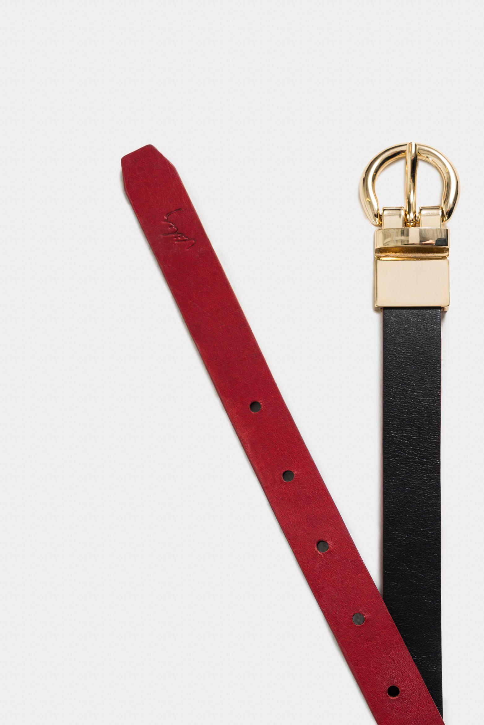 Cinturón doble faz rea 2.0 de cuero liso para mujer puntera hexagonal negro-2