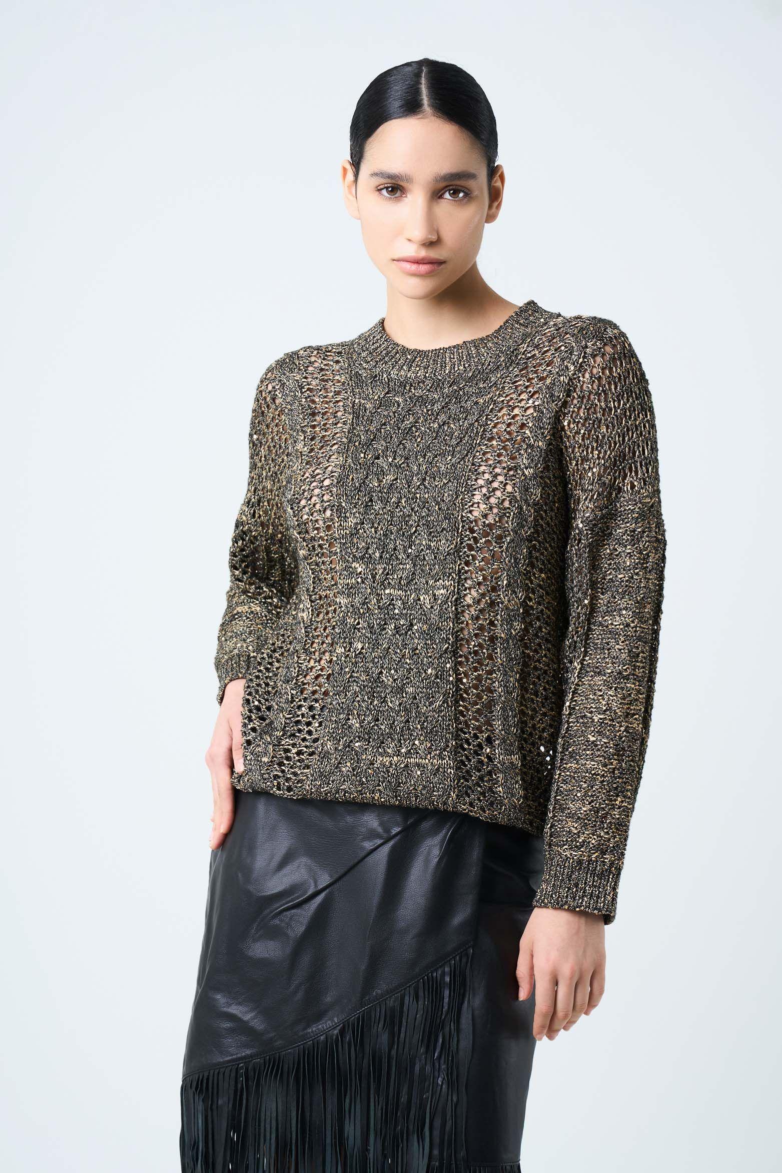 Sweater Alhena tejido para mujer detalle lentejuelas negro-0