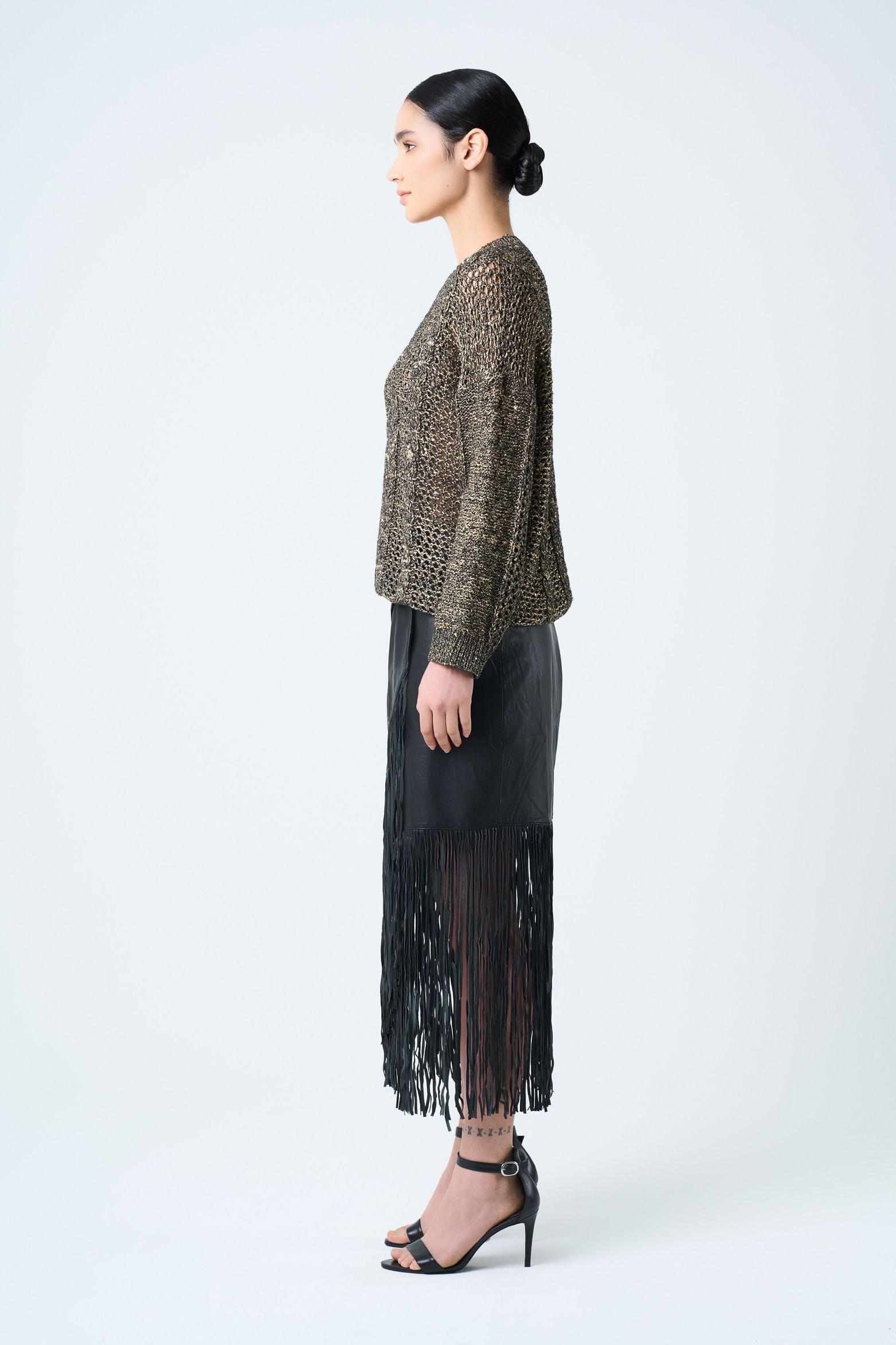 Sweater Alhena tejido para mujer detalle lentejuelas negro-1