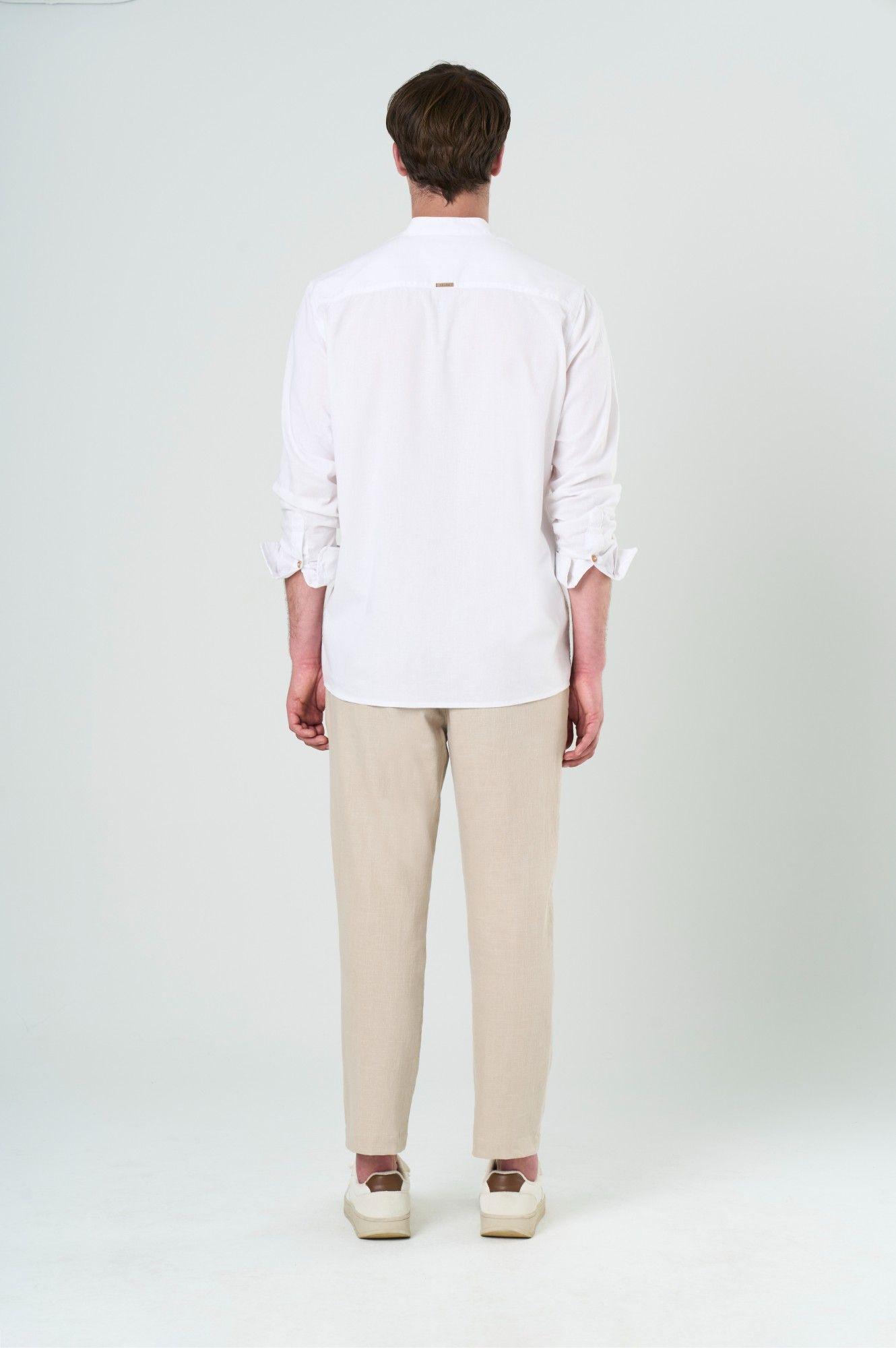 Vélez Camisa Manga Larga Para Hombre Cuello Nerú Blanco-2