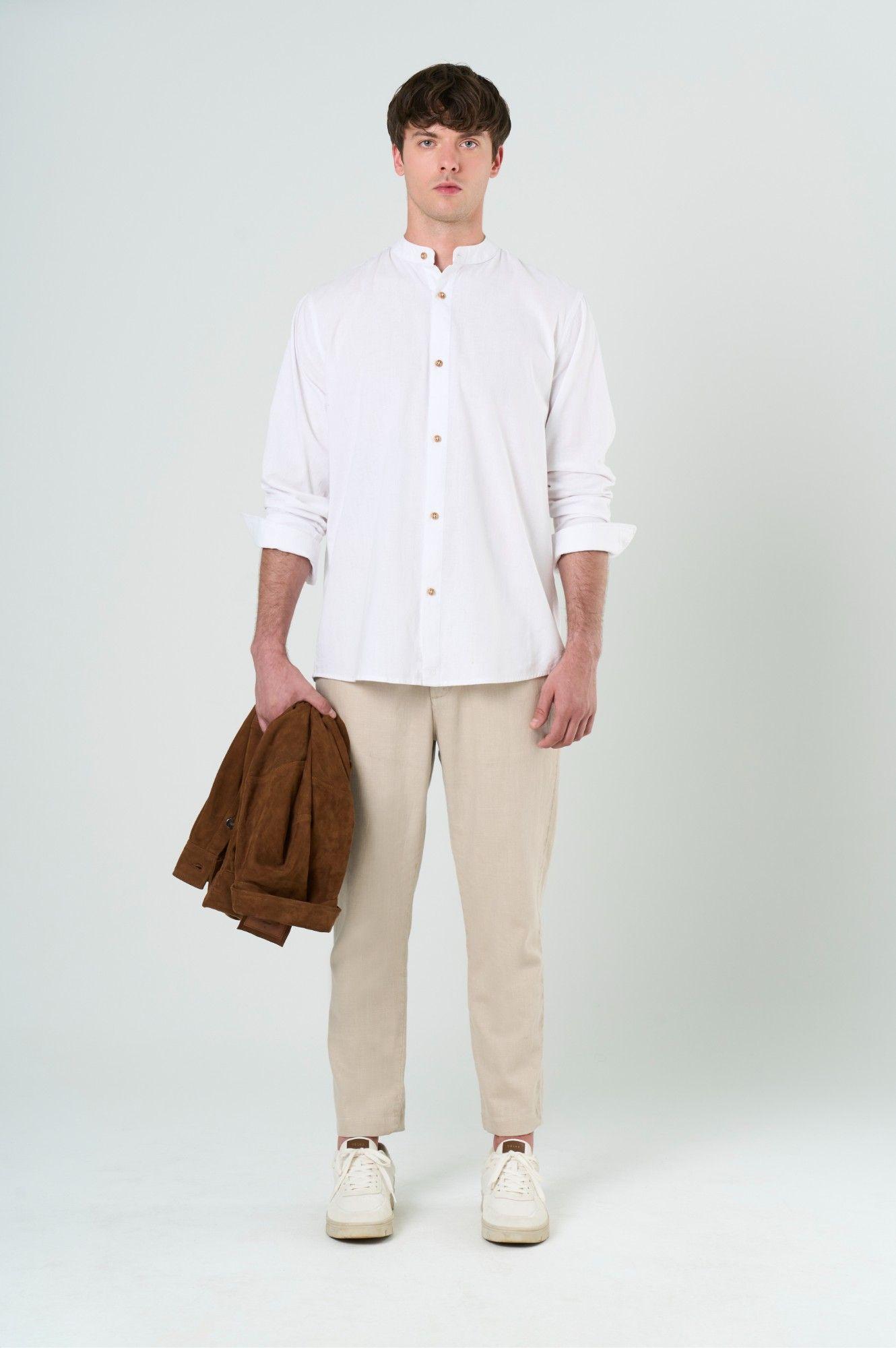 Vélez Camisa Manga Larga Para Hombre Cuello Nerú Blanco-3