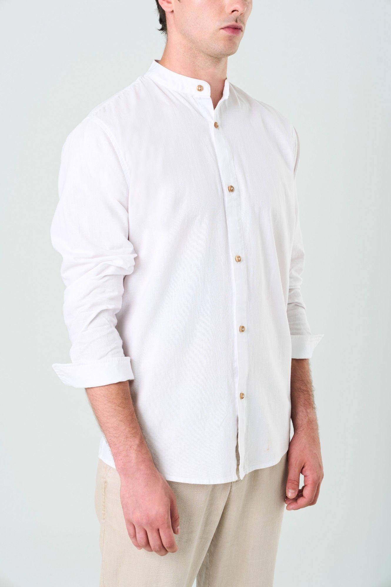 Vélez Camisa Manga Larga Para Hombre Cuello Nerú Blanco-4