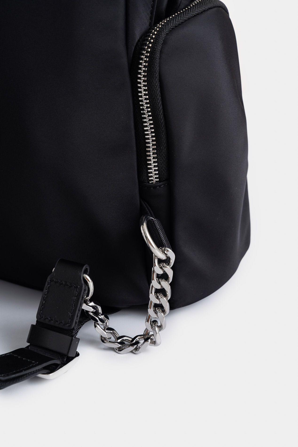 Tula morral de lona y cuero para mujer Orión negro-3