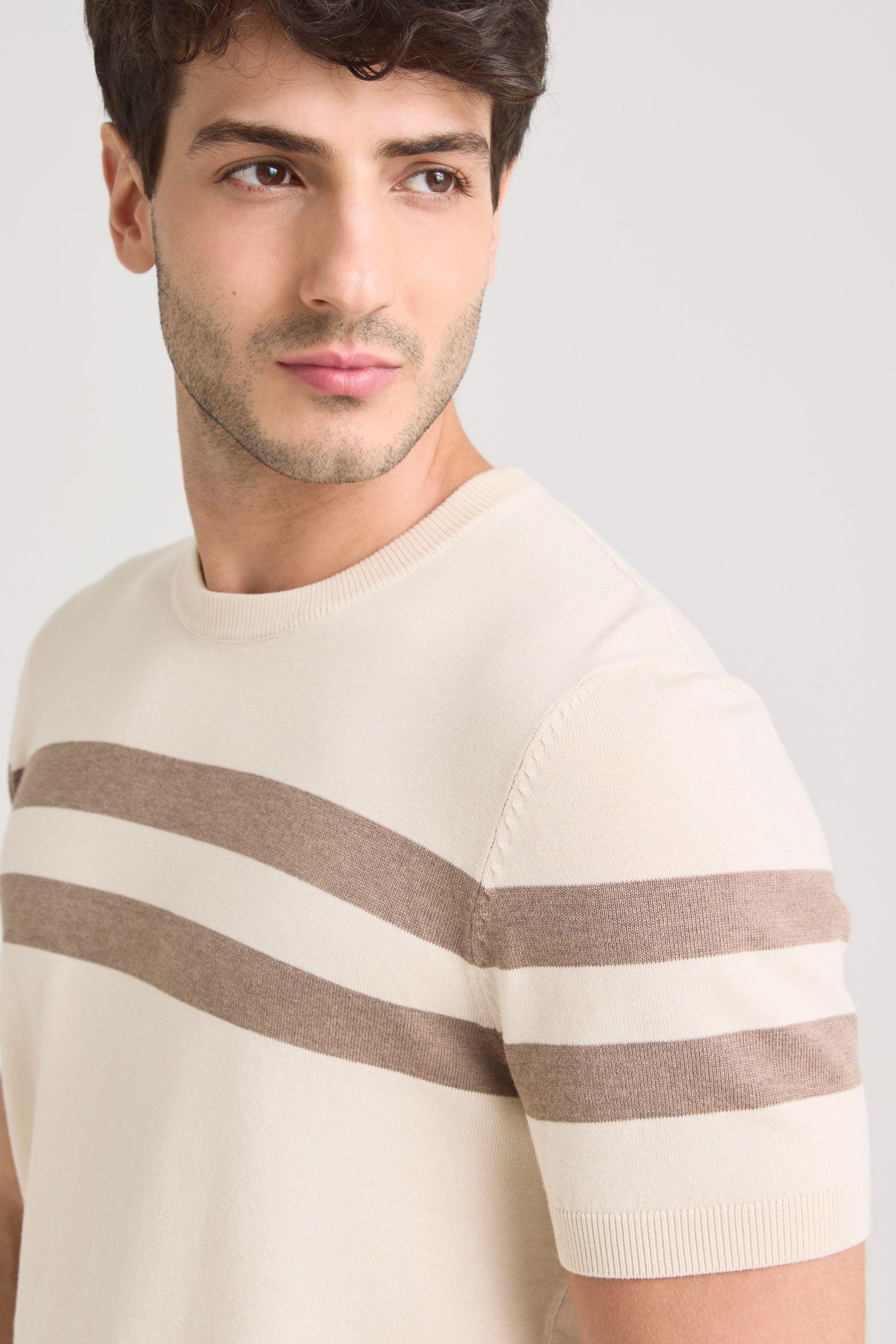 Polera franjas 2 tejida para hombre manga corta Arena-2