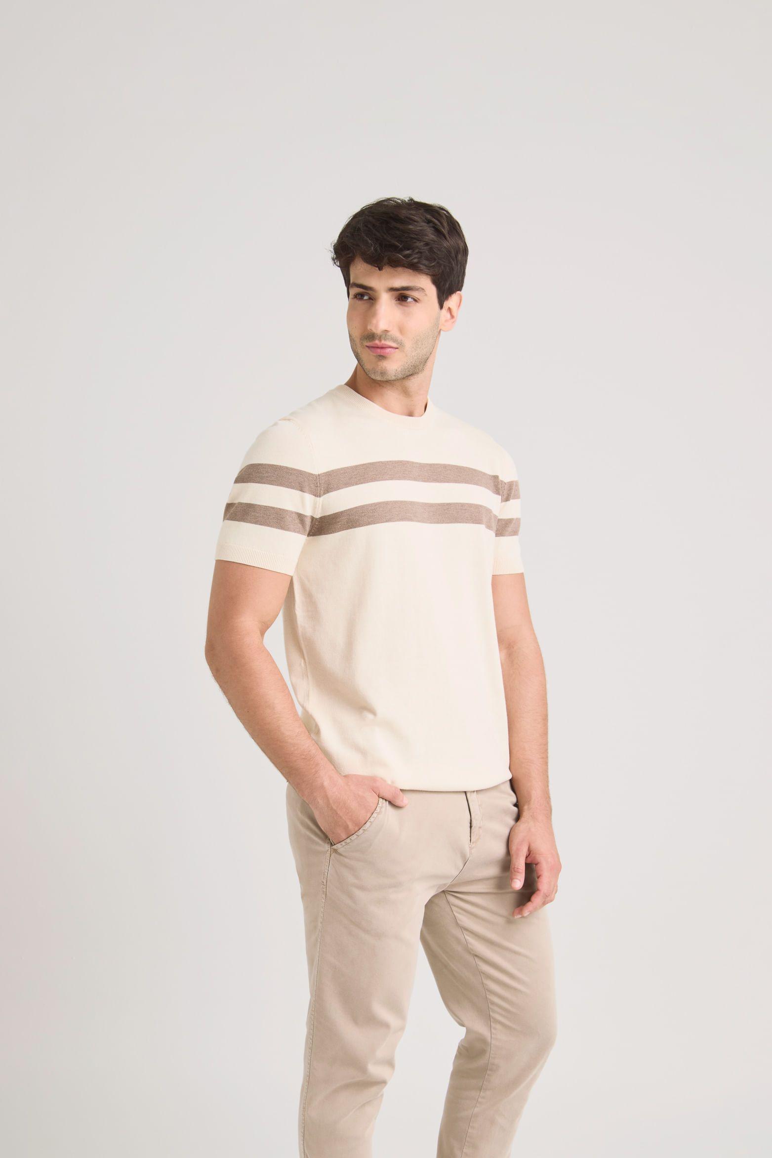 Polera franjas 2 tejida para hombre manga corta Arena-3