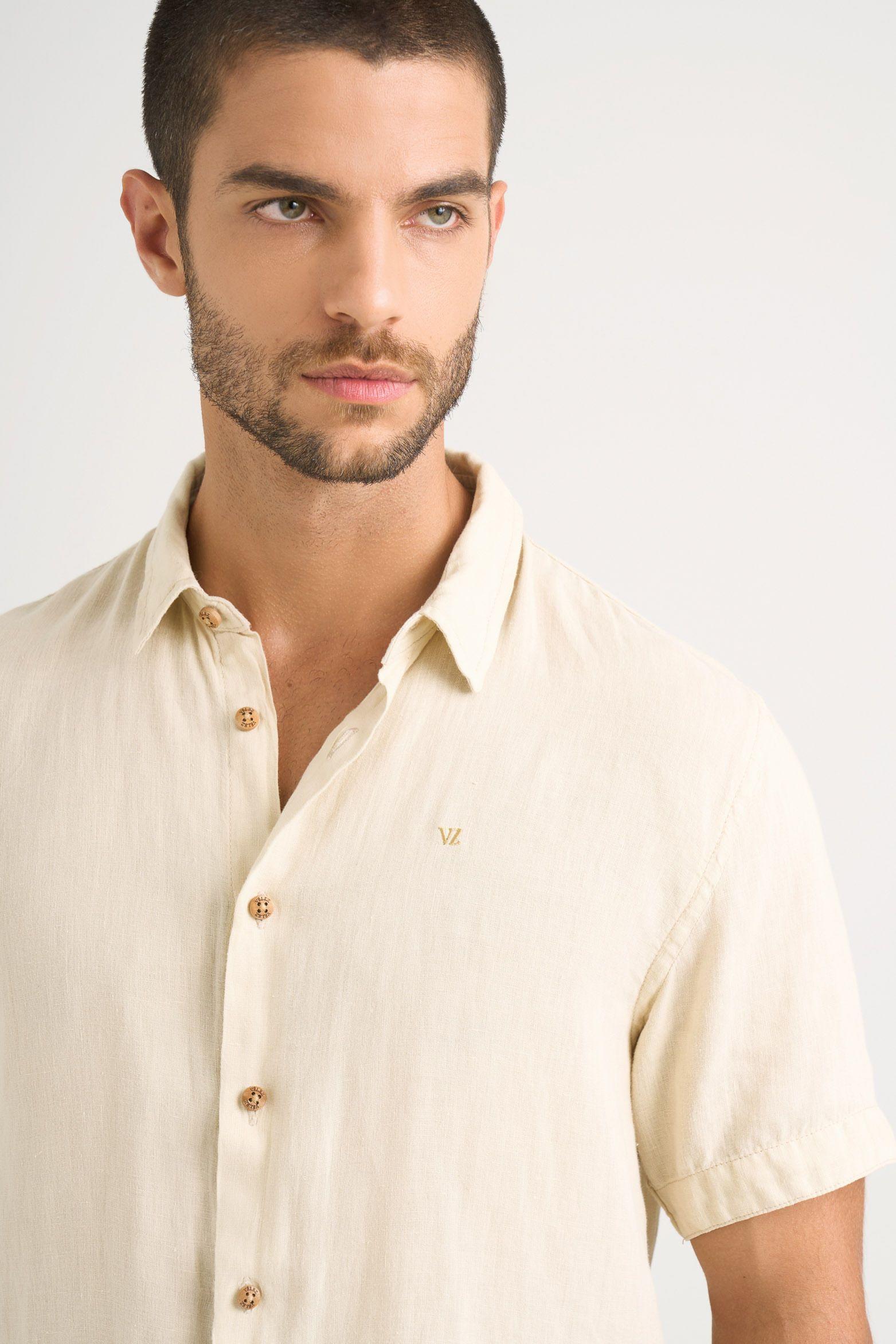 Camisa manga corta lino para hombre bordado vz arena-2
