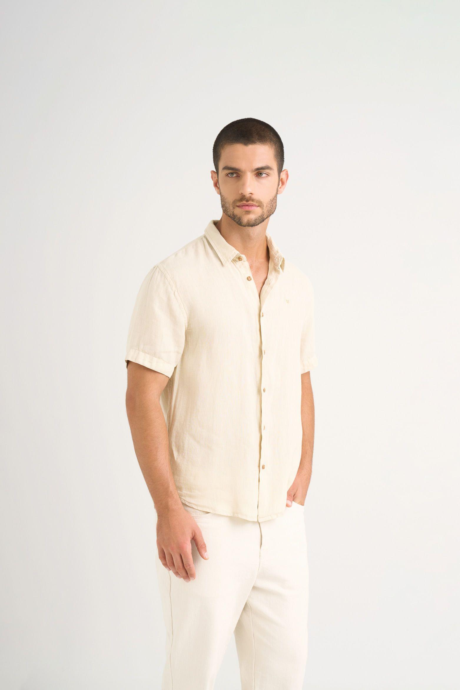 Camisa manga corta lino para hombre bordado vz arena-3