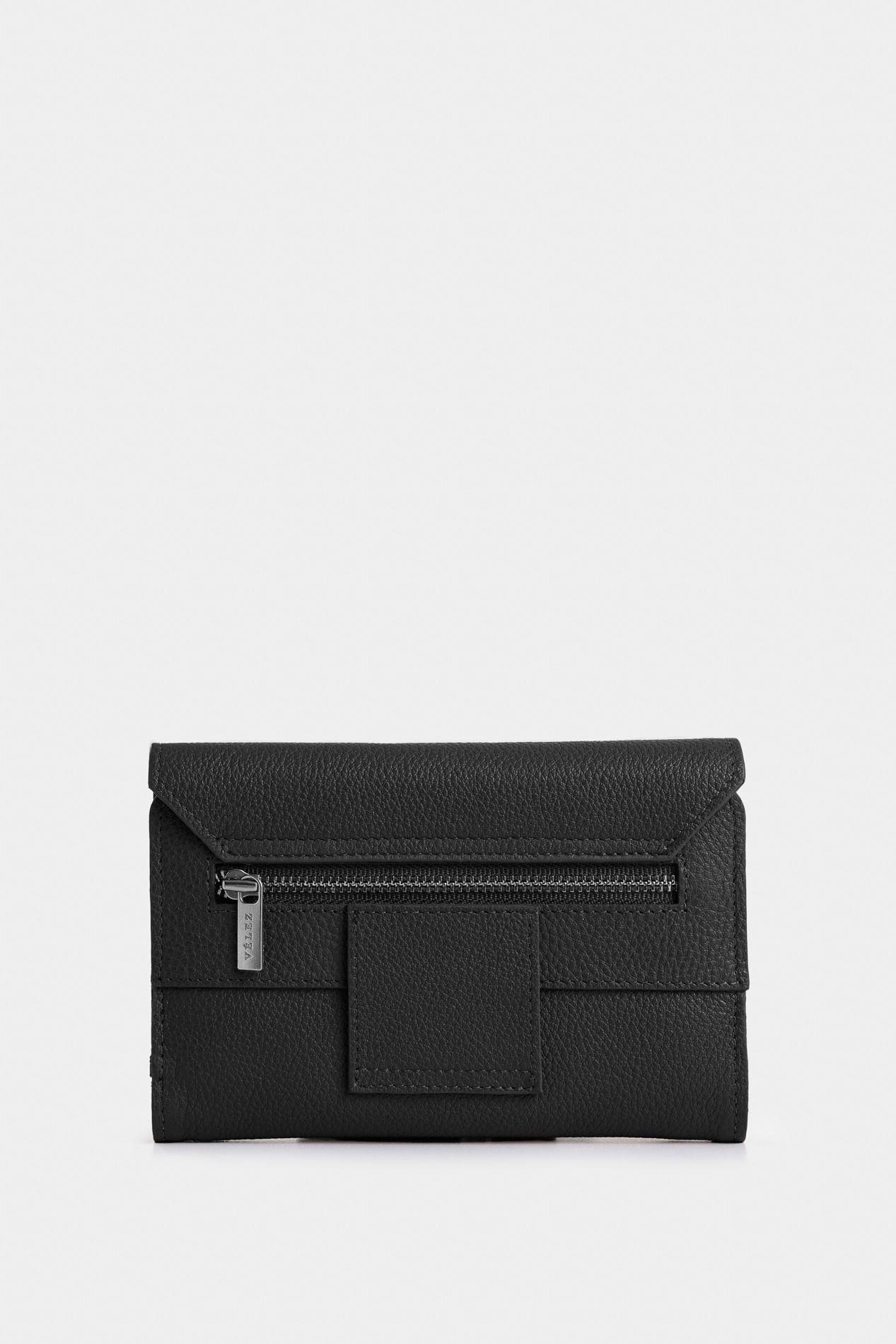 Billetera Bravo de cuero para mujer detalle tejido negro-2