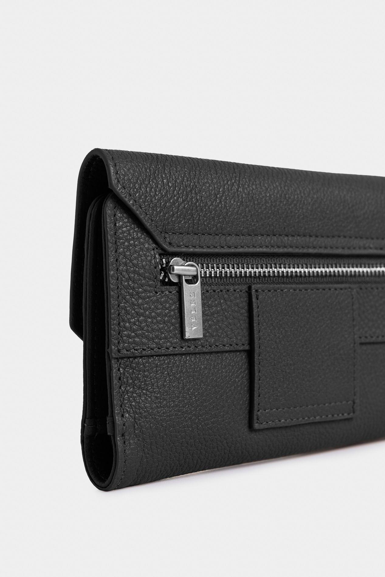 Billetera Bravo de cuero para mujer detalle tejido negro-3