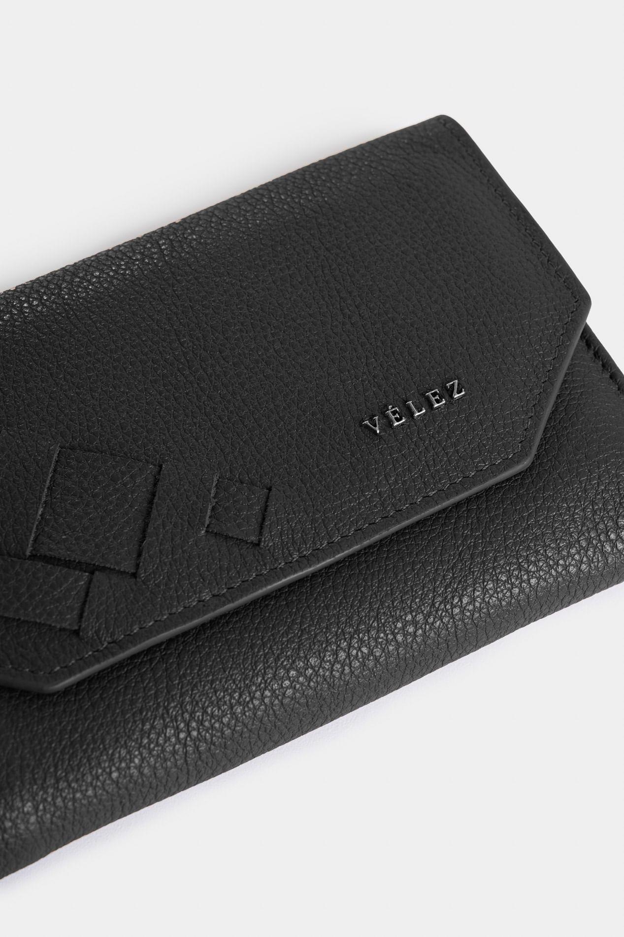 Billetera Bravo de cuero para mujer detalle tejido negro-4