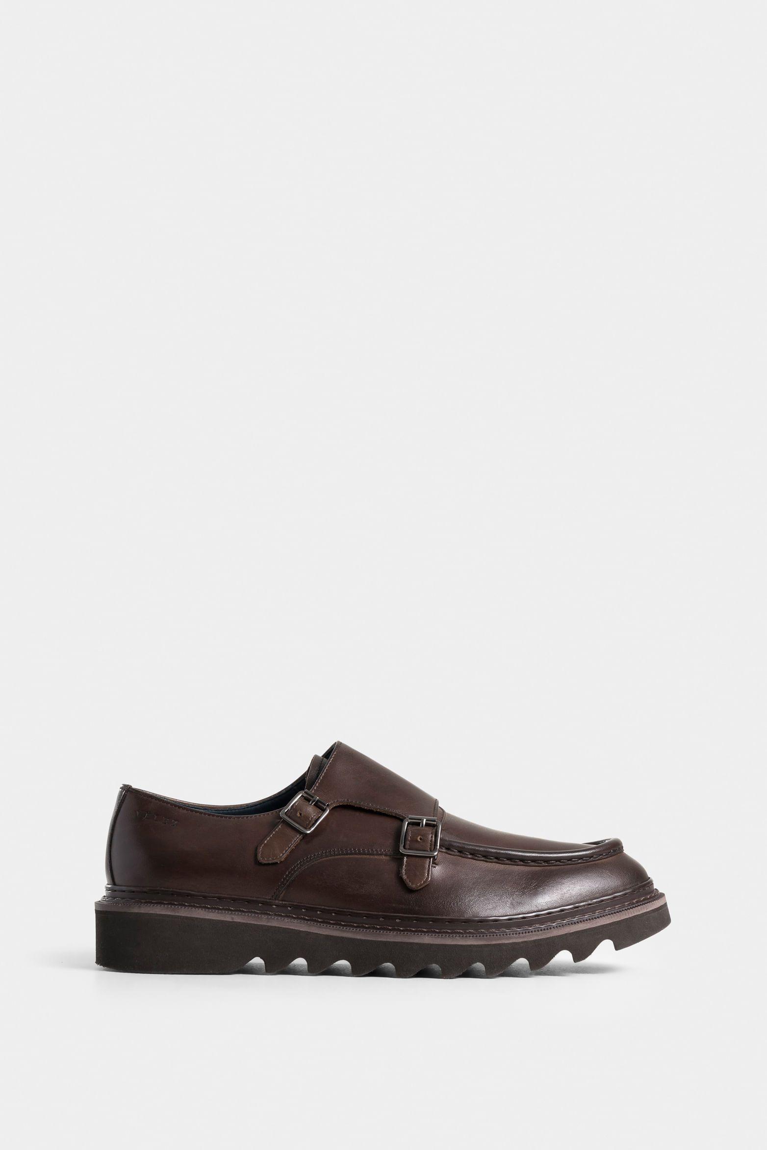 Vélez Mocasín Loira De Cuero  Hombre Silueta Monkstrap Cafe-0