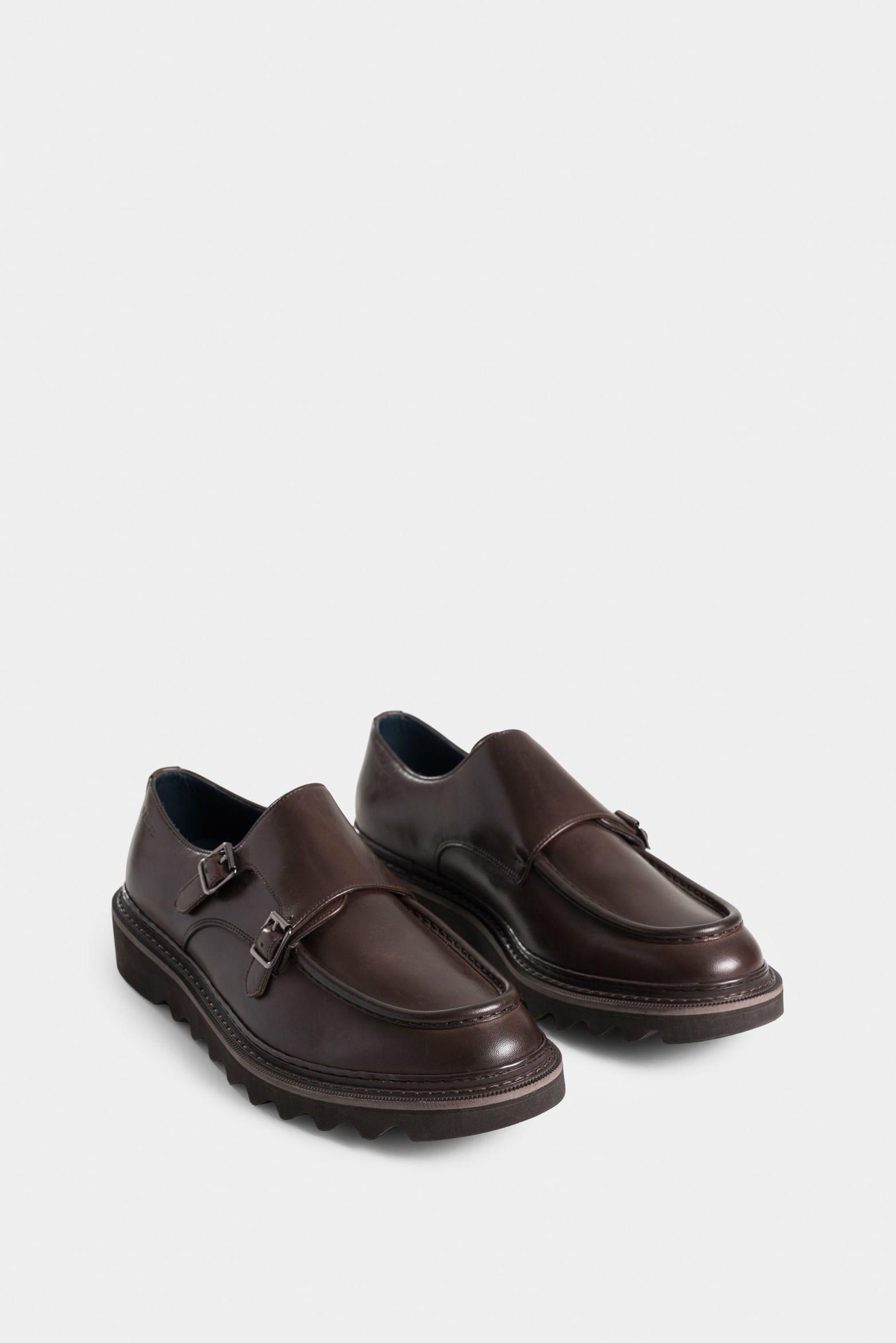 Vélez Mocasín Loira De Cuero  Hombre Silueta Monkstrap Cafe-1