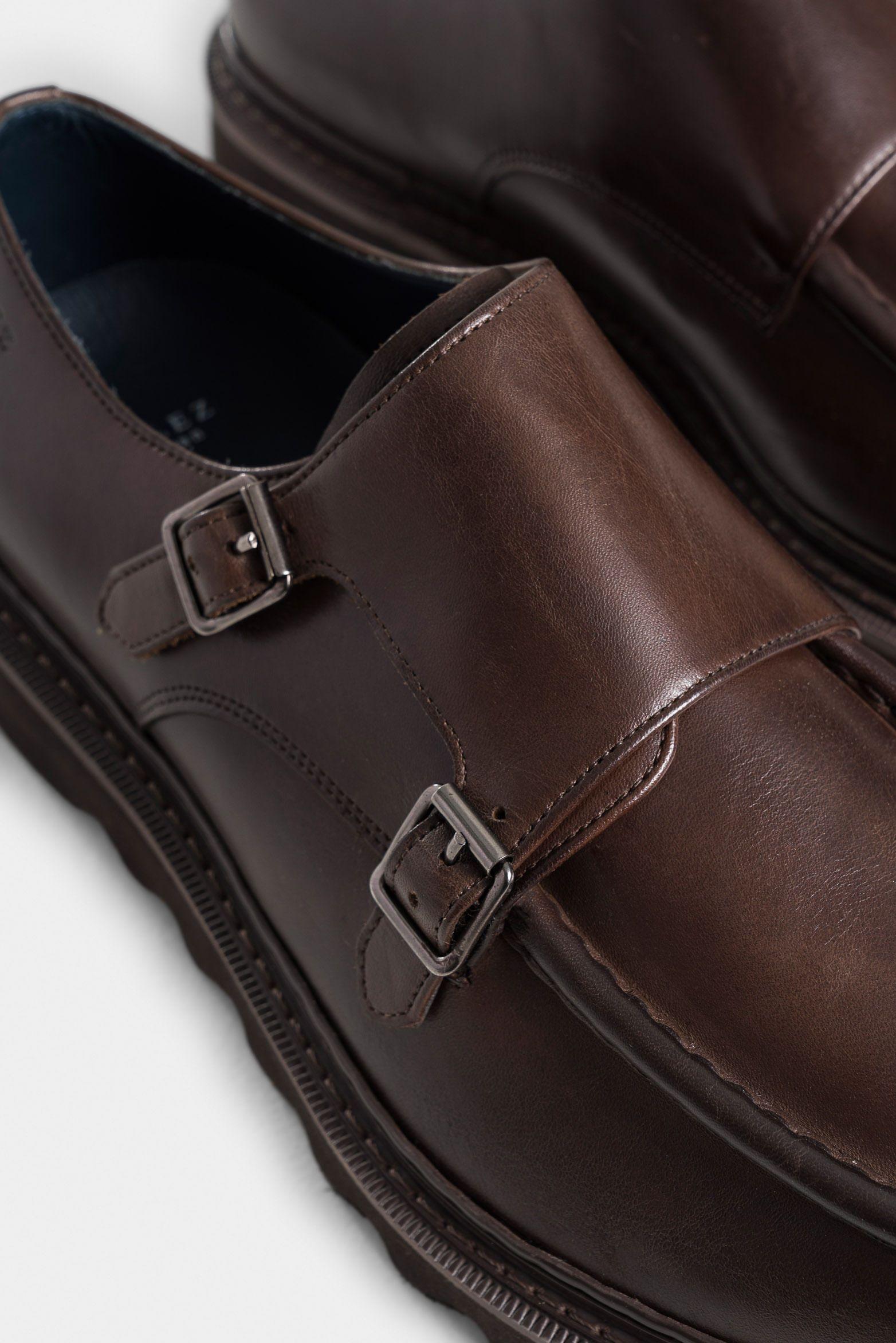 Vélez Mocasín Loira De Cuero  Hombre Silueta Monkstrap Cafe-4