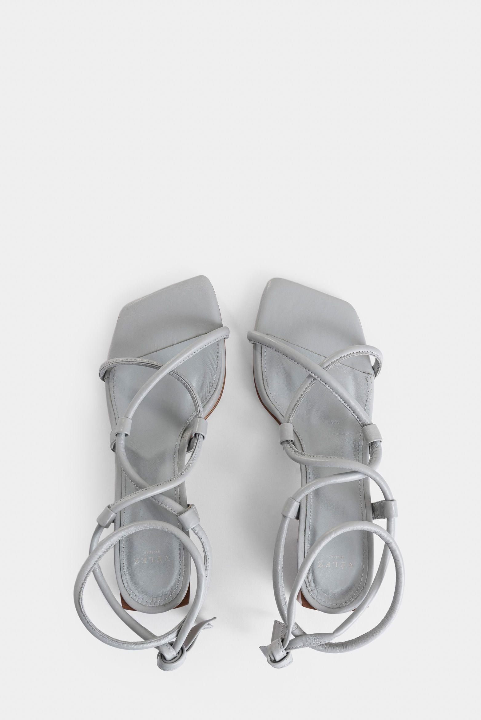 Vélez Sandalia Tacón Calatea Cuero Mujer Strap Tubular Gris-3