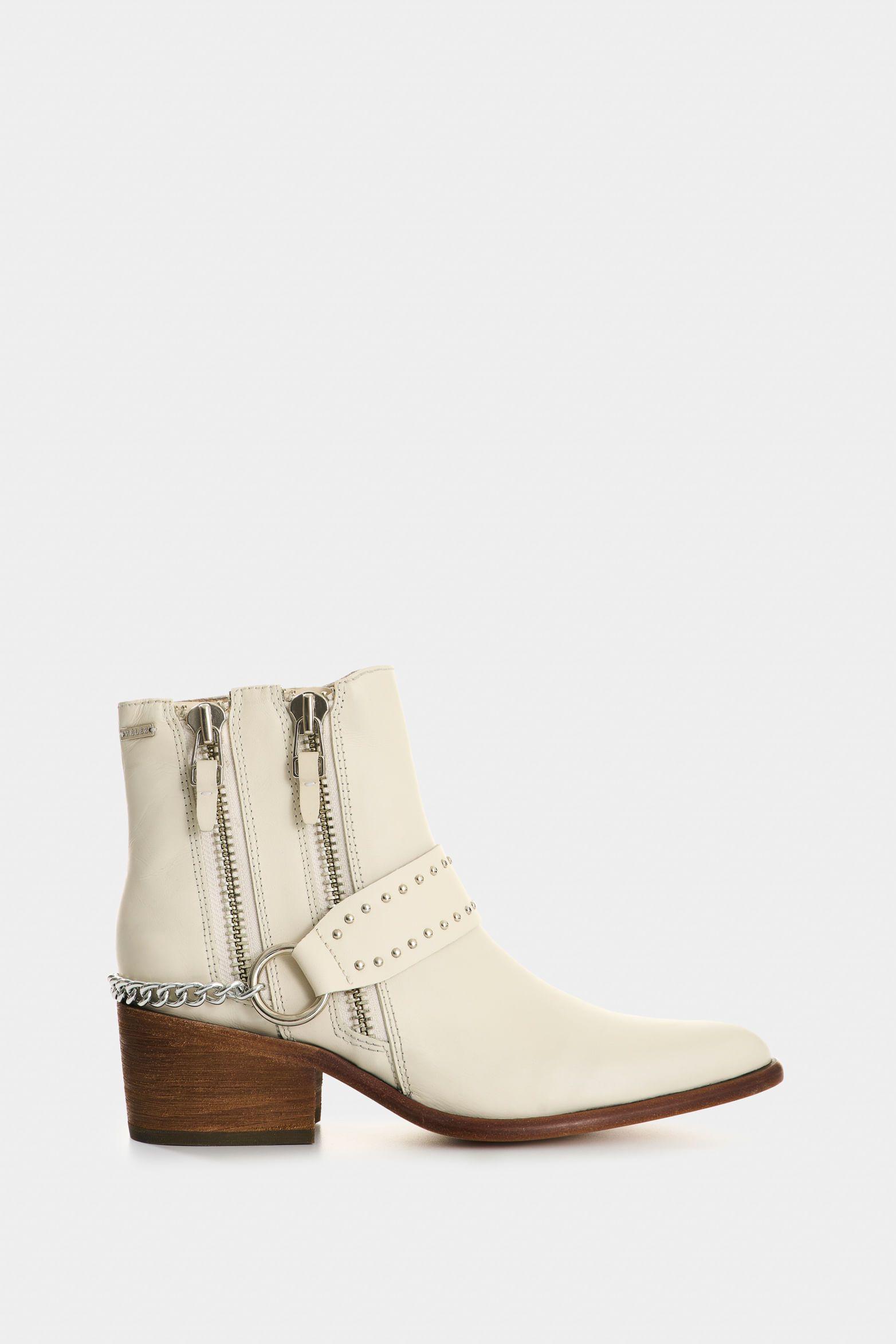 Vélez Botines Silueta Texana De Cuero Mujer Saturno Beige-0
