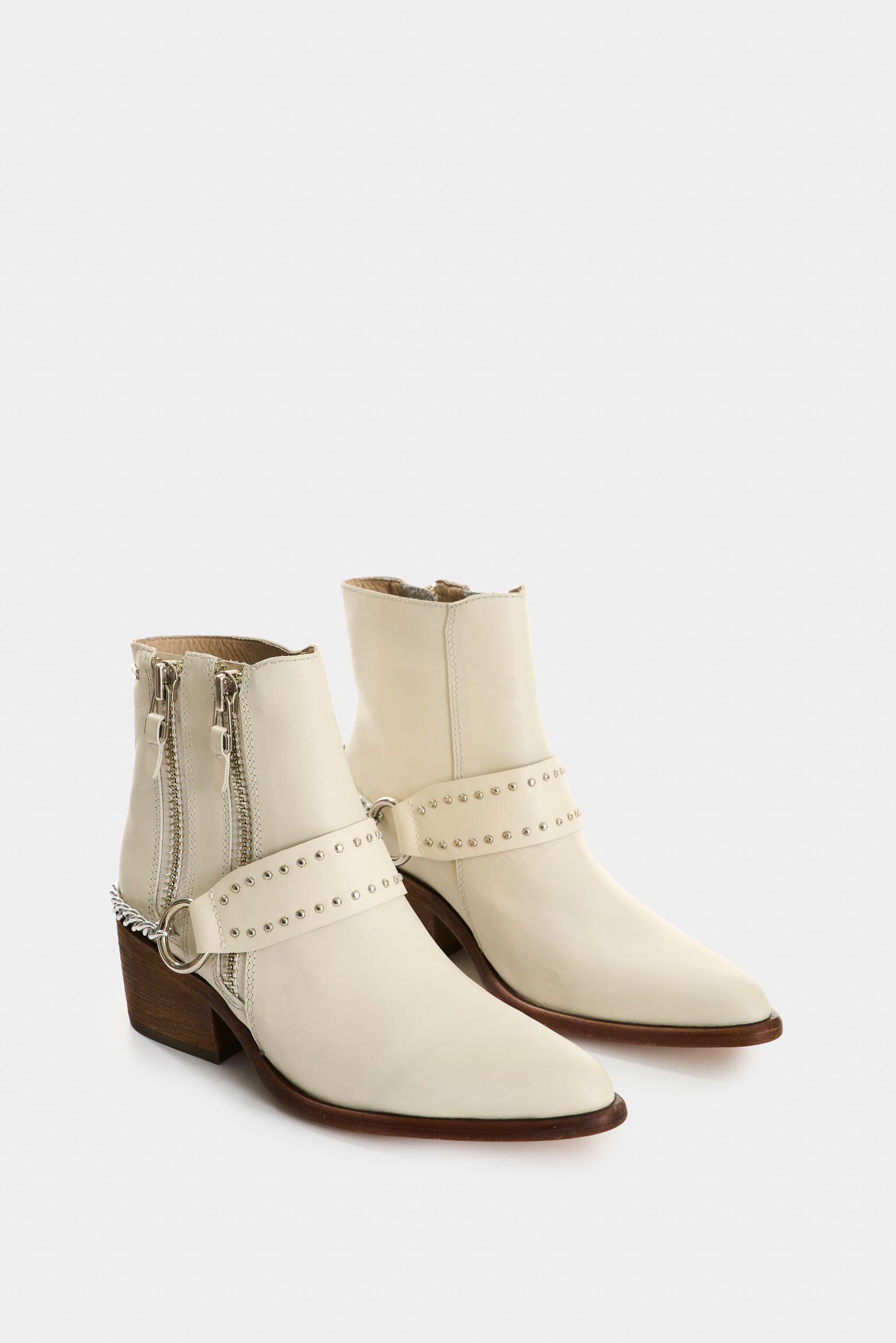 Vélez Botines Silueta Texana De Cuero Mujer Saturno Beige-1