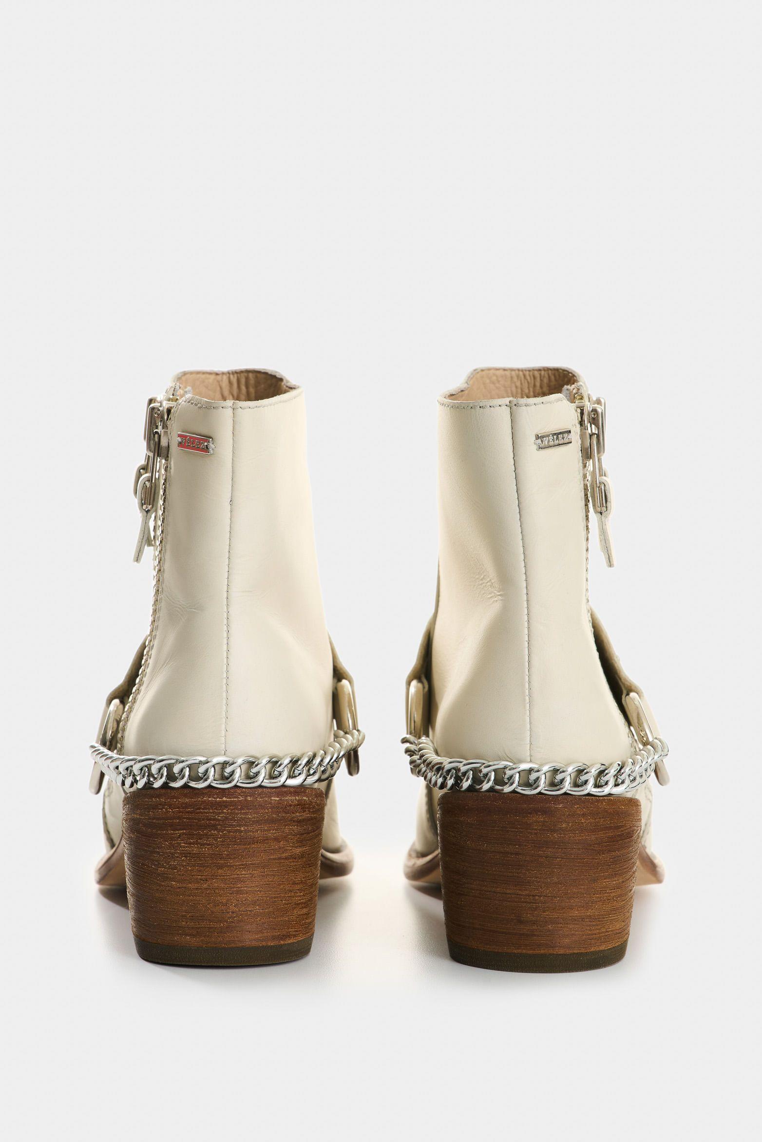 Vélez Botines Silueta Texana De Cuero Mujer Saturno Beige-2
