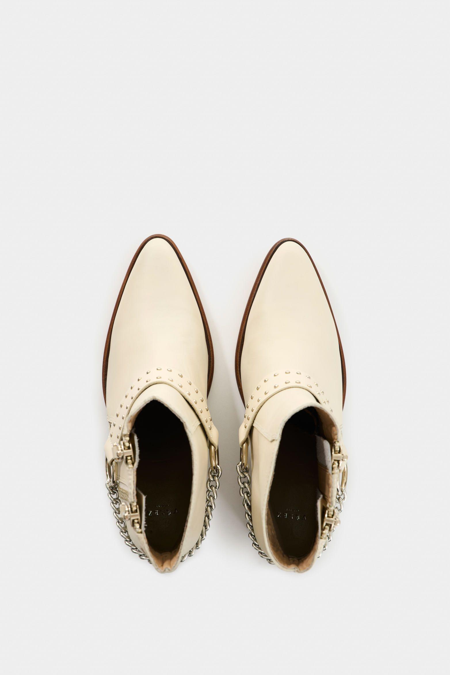 Vélez Botines Silueta Texana De Cuero Mujer Saturno Beige-3