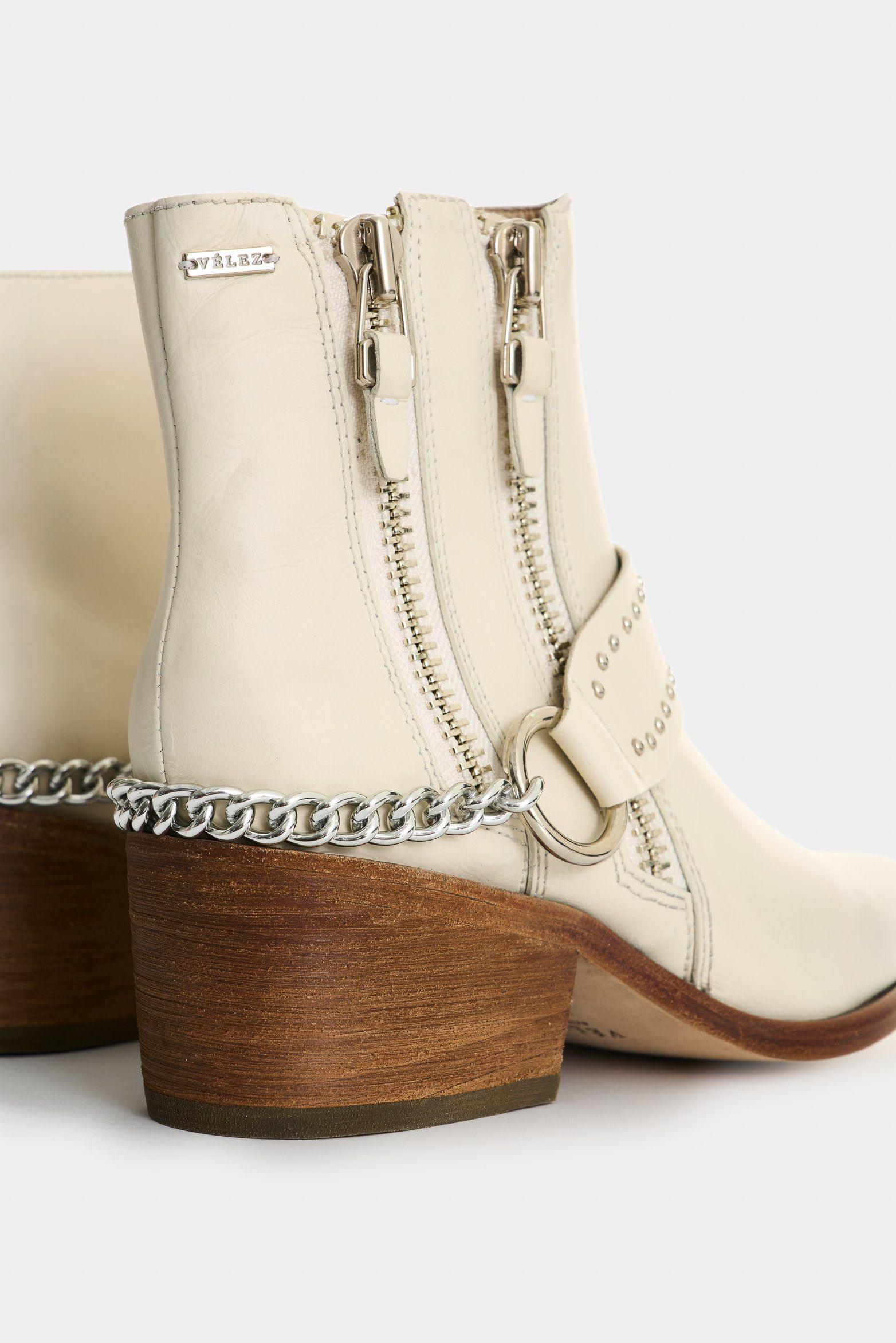 Vélez Botines Silueta Texana De Cuero Mujer Saturno Beige-4