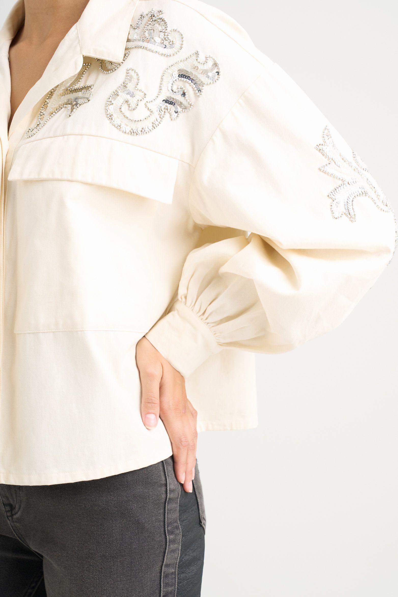Chaqueta calas en tejido plano para mujer silueta cropped blanco-4