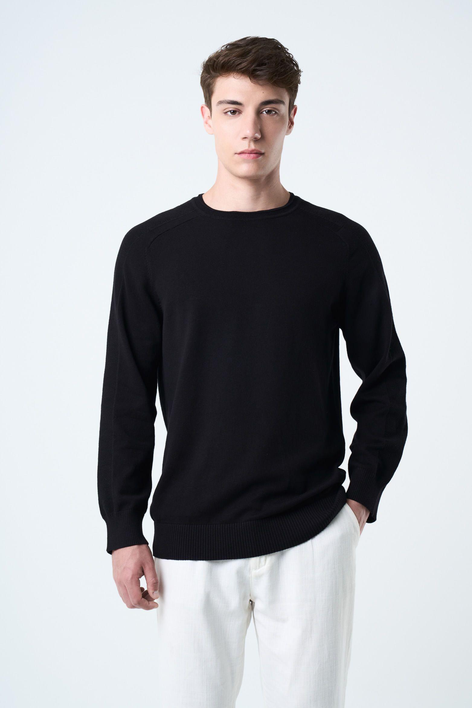Vélez Sweater Tejido En Algodón Hombre Manga Ranglan Negro-0