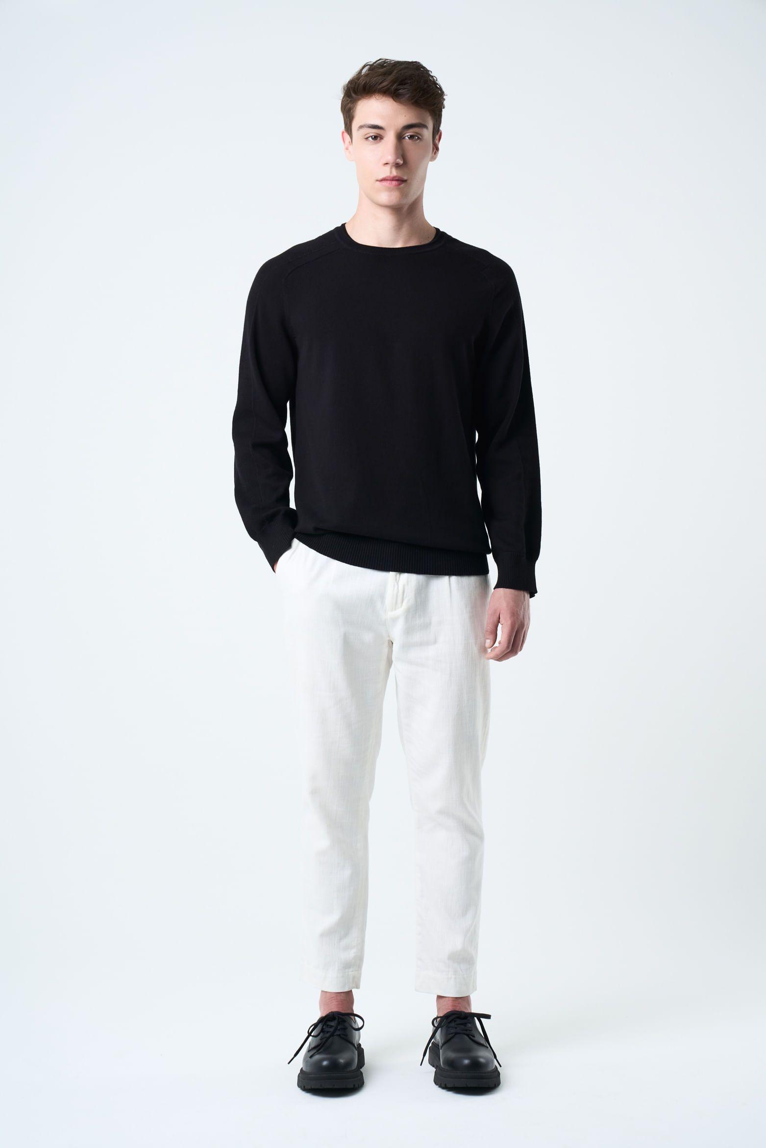 Vélez Sweater Tejido En Algodón Hombre Manga Ranglan Negro-3