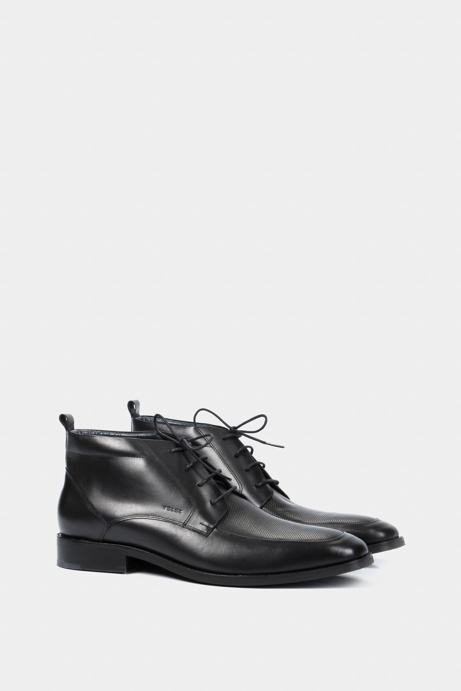 Botas office de cuero para hombre cortes básicos  negro-1
