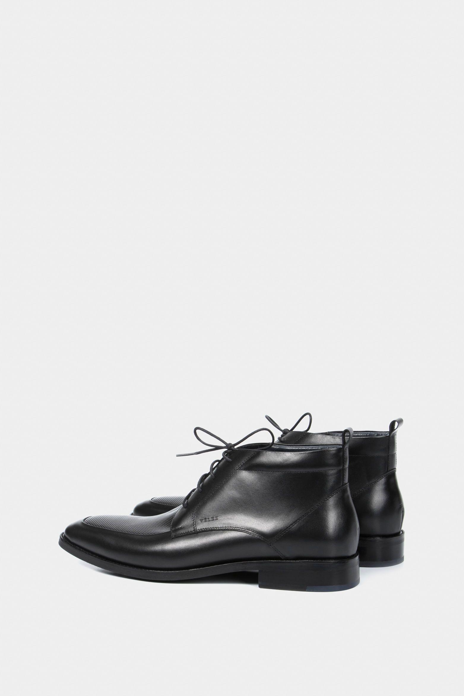 Botas office de cuero para hombre cortes básicos  negro-2