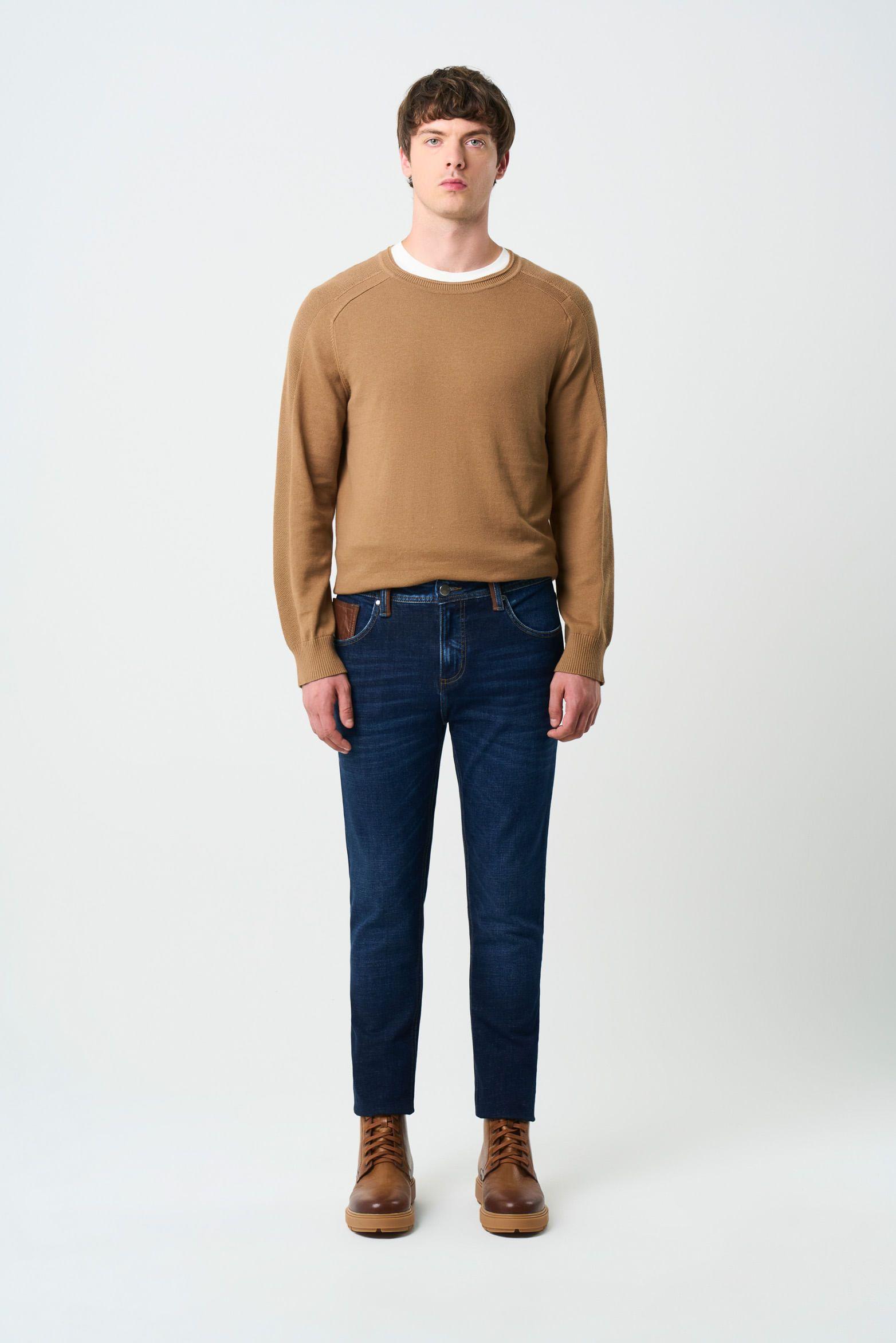 Vélez Jean Terra Semi Fitted Hombre Detalles Cuero Azul-0