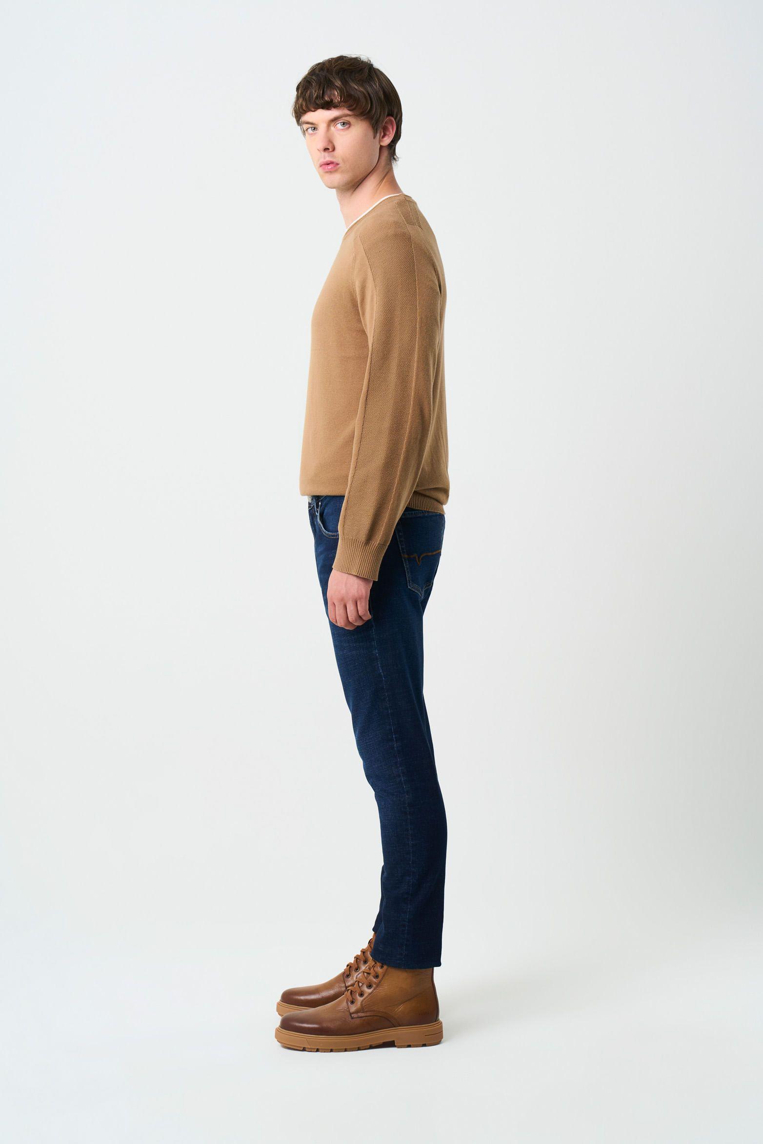 Vélez Jean Terra Semi Fitted Hombre Detalles Cuero Azul-1
