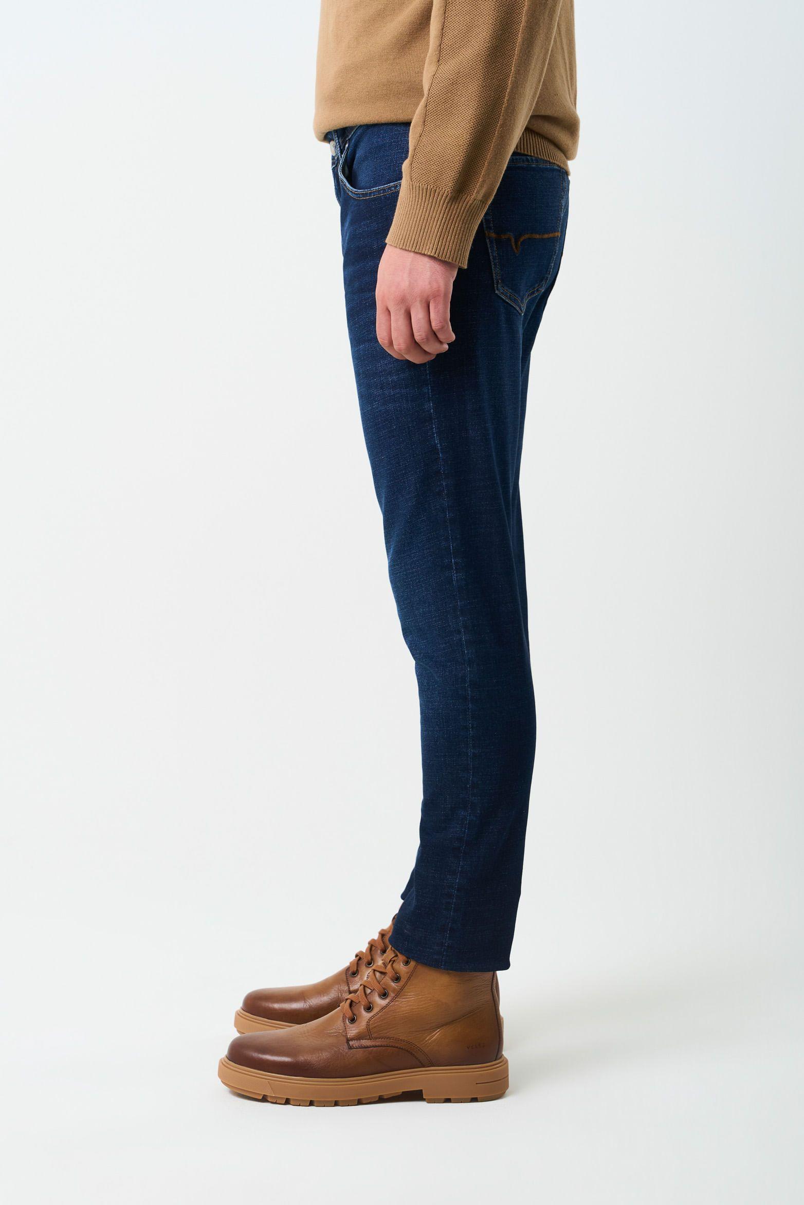 Vélez Jean Terra Semi Fitted Hombre Detalles Cuero Azul-4