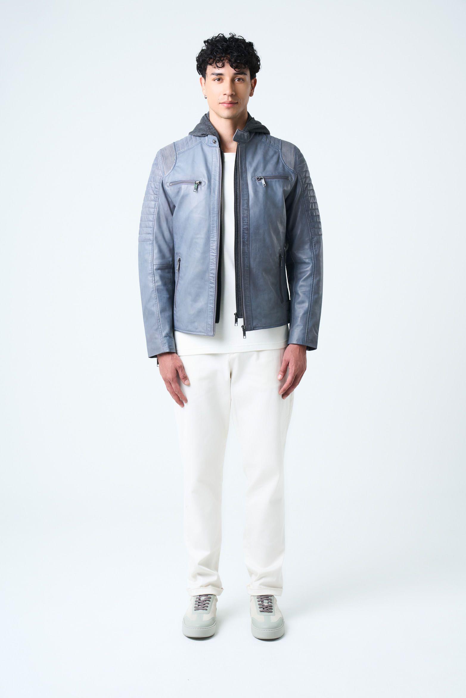 Vélez Chaqueta Belmont Cuero Hombre Capucha Plateado-3