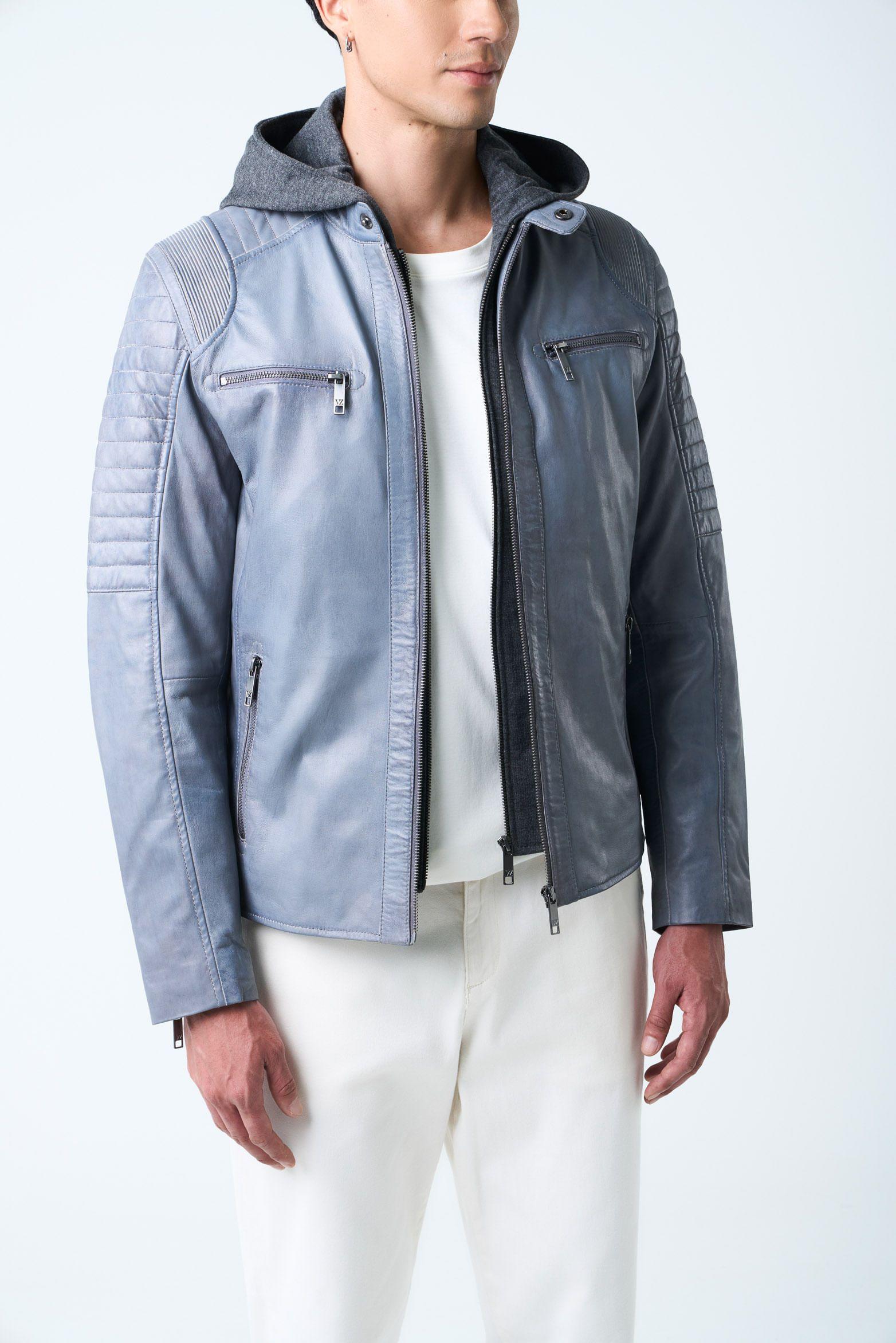 Vélez Chaqueta Belmont Cuero Hombre Capucha Plateado-4